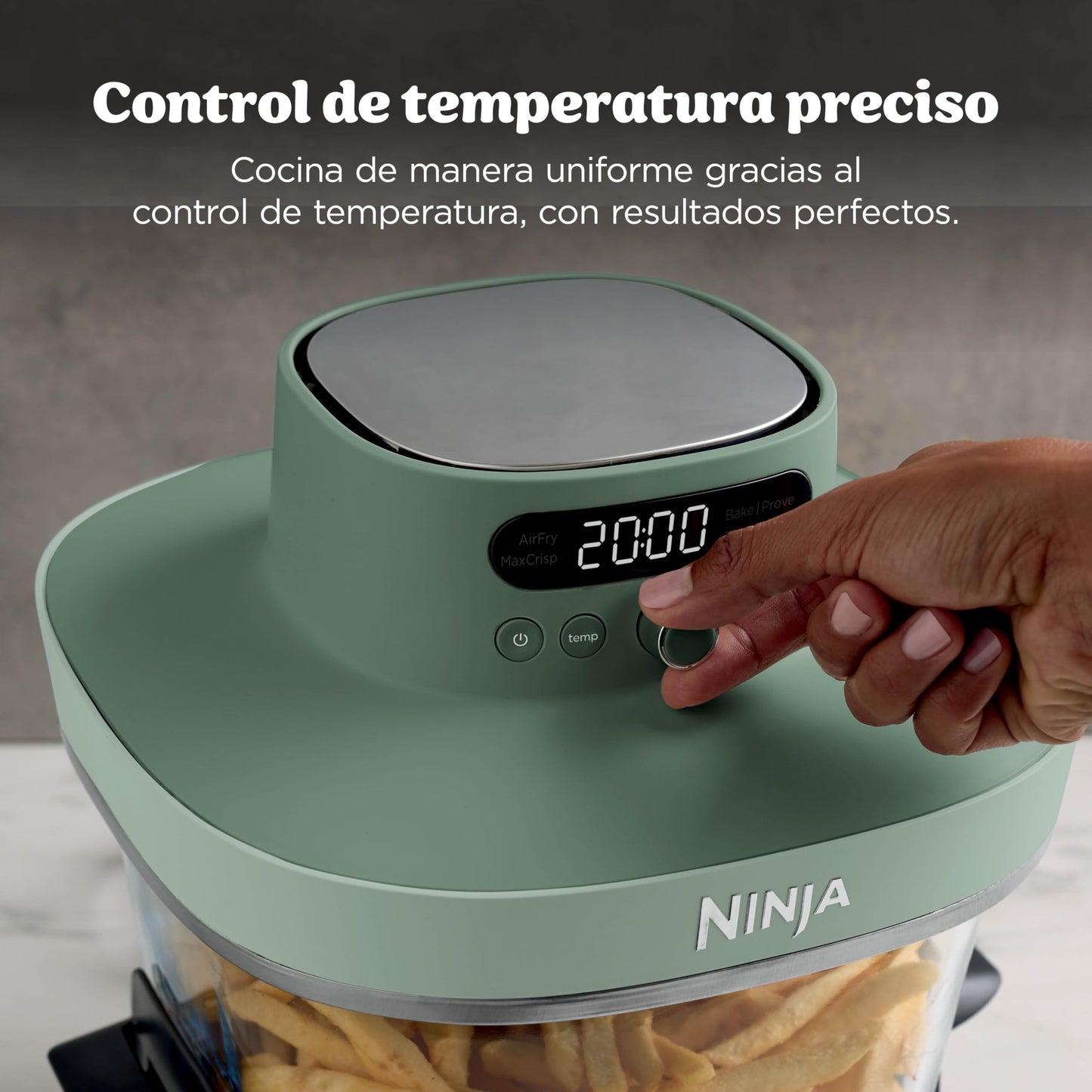 Ninja CRISPi PRO XL Glass Air Fryer, 5 Preset Cooking Functions, CleanCrisp Glass Containers (5.7L and 2.3L) and Storage Lid, Moss Green AS090EUGN