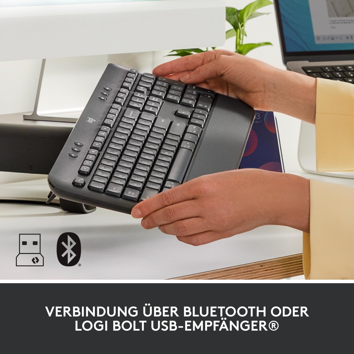 Logitech Signature K650 Comfort wireless keyboard with wrist rest, BLE Bluetooth/Logi Bolt USB receiver, soft-touch keyboard, Numpad, PC/Windows/Mac, German QWERTZ - Gray - 920-010913