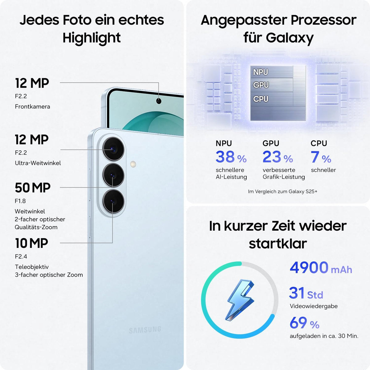 Samsung Galaxy S26+ AI Smartphone with Galaxy AI, No Contract, Android Phone, 12 GB RAM, 256 GB Storage, AP Processor, 50 MP, Cobalt Violet, 3 Years Manufacturer Warranty [Exclusive on Amazon] - F-MS947BZVDAMZ