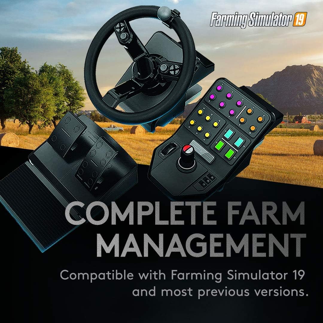 Logitech G Saitek Farm Sim Controller, Farming Simulator Bundle consisting of steering wheel, control console, gas and brake pedals, 900° steering range, 38+ buttons, USB port, PC/Mac - black - 945-000063