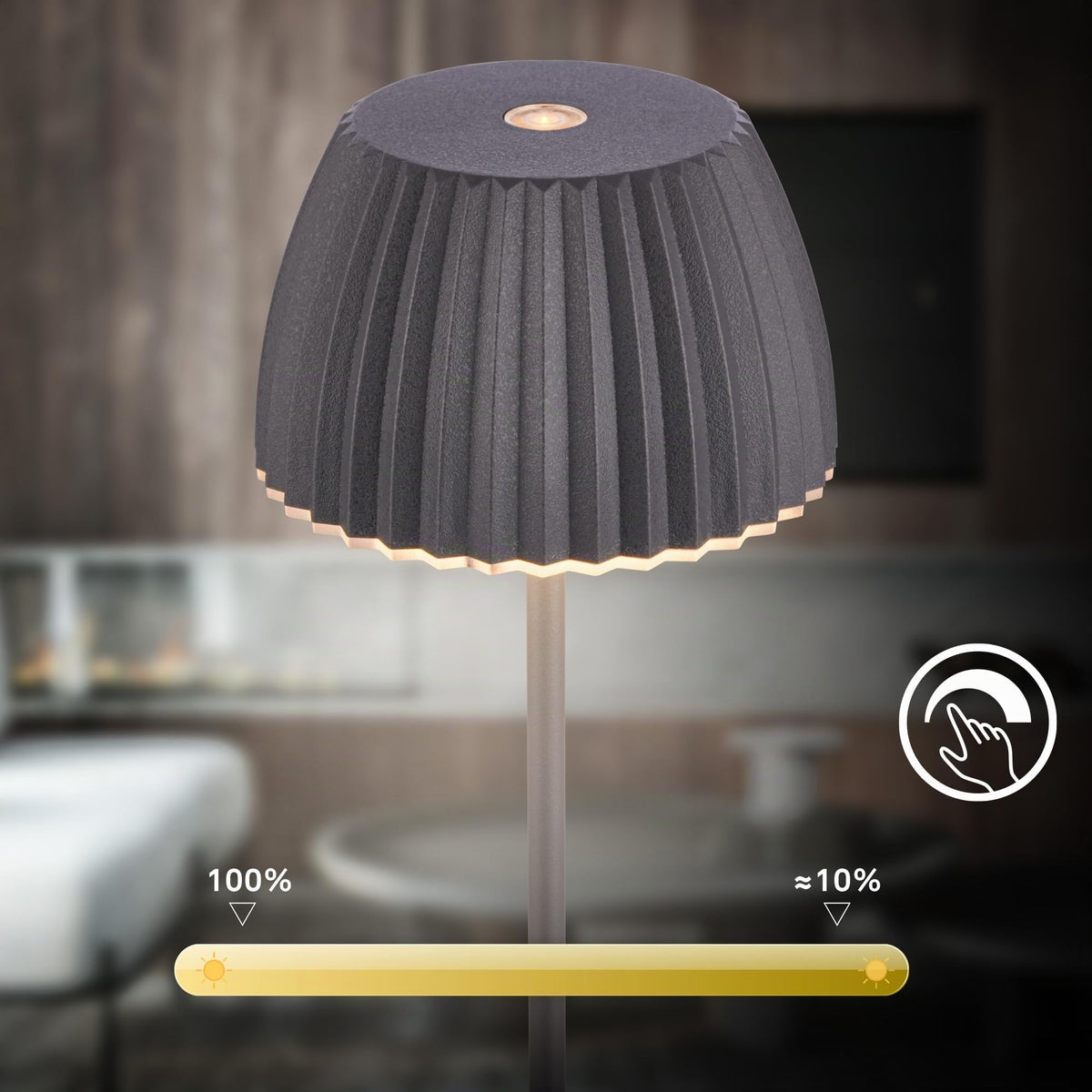 BRILONER - 2-piece set of Riffle Mini LED table lamps, wireless, IP44 with light edge, 8.5x20 cm, touch dimmer, rechargeable battery, bedside lamp, battery lamp, German Design Award Winner 2025, anthracite. - 7685025