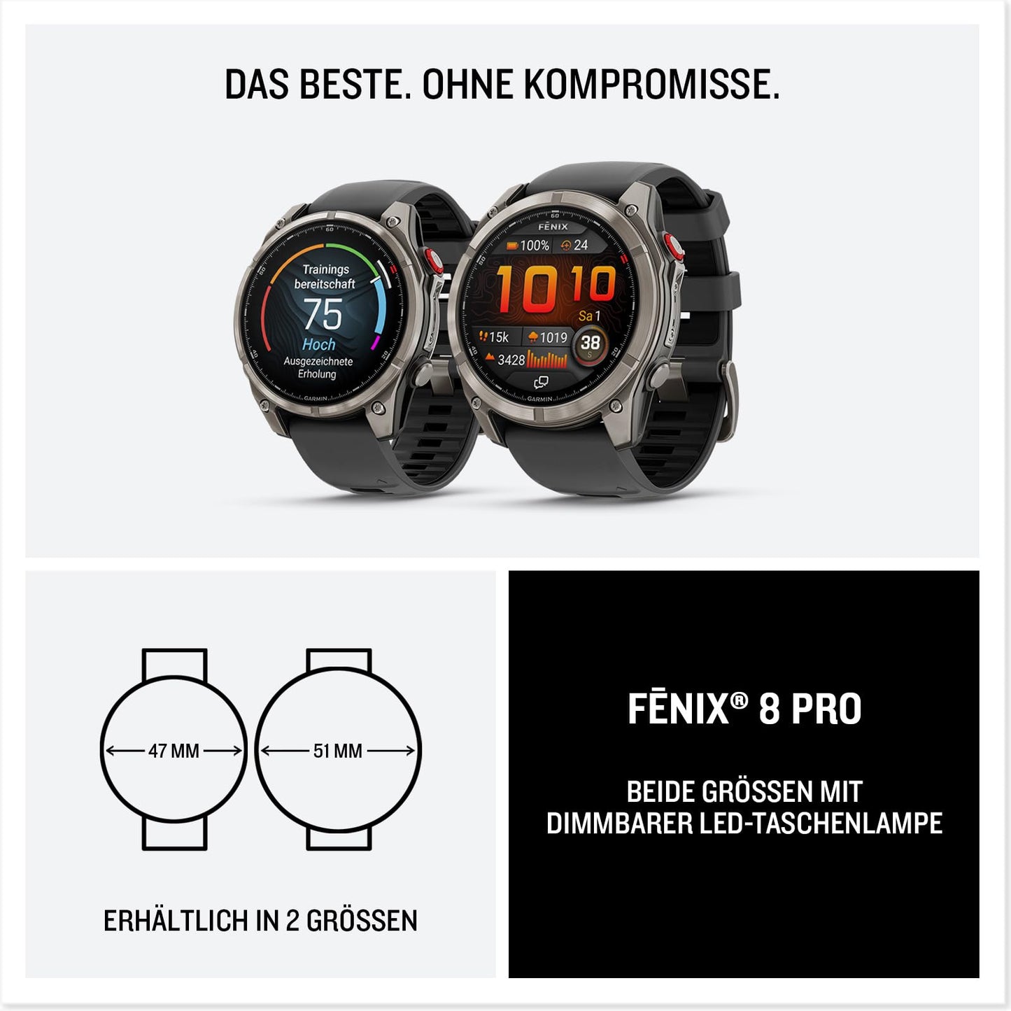 Garmin Fenix 8 Pro 47mm AMOLED - multisport smartwatch, 1.4" touch display, up to 15 days battery life, maps, 80+ sports apps, ECG, flashlight, LTE telephony & 24/7 SOS emergency call (subscription required) - 010-03198-11