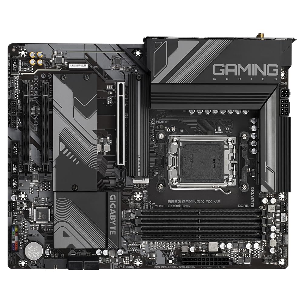 GIGABYTE B650 Gaming X AX V2 Mainboard - AMD Ryzen 9000 series, 8+2+2 phase VRM, up to 8000 MHz DDR5 (OC), 1x PCIe 5.0 + 2x PCIe 4.0 M.2, 2.5 GbE LAN, WiFi 6E, USB 3.2 Gen 2