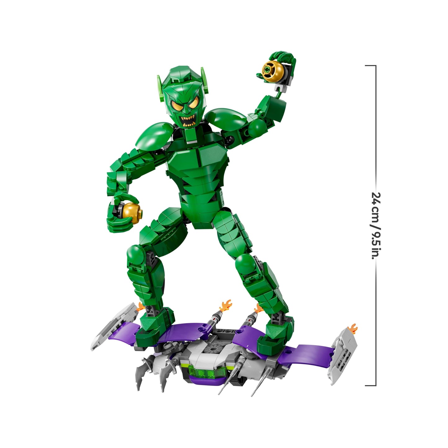 LEGO Marvel Green Goblin building figure - movable supervillain toy for children aged 8 and over - boys and girls - Spider-Man universe set with glider and pumpkin bombs - children's gift - 76284