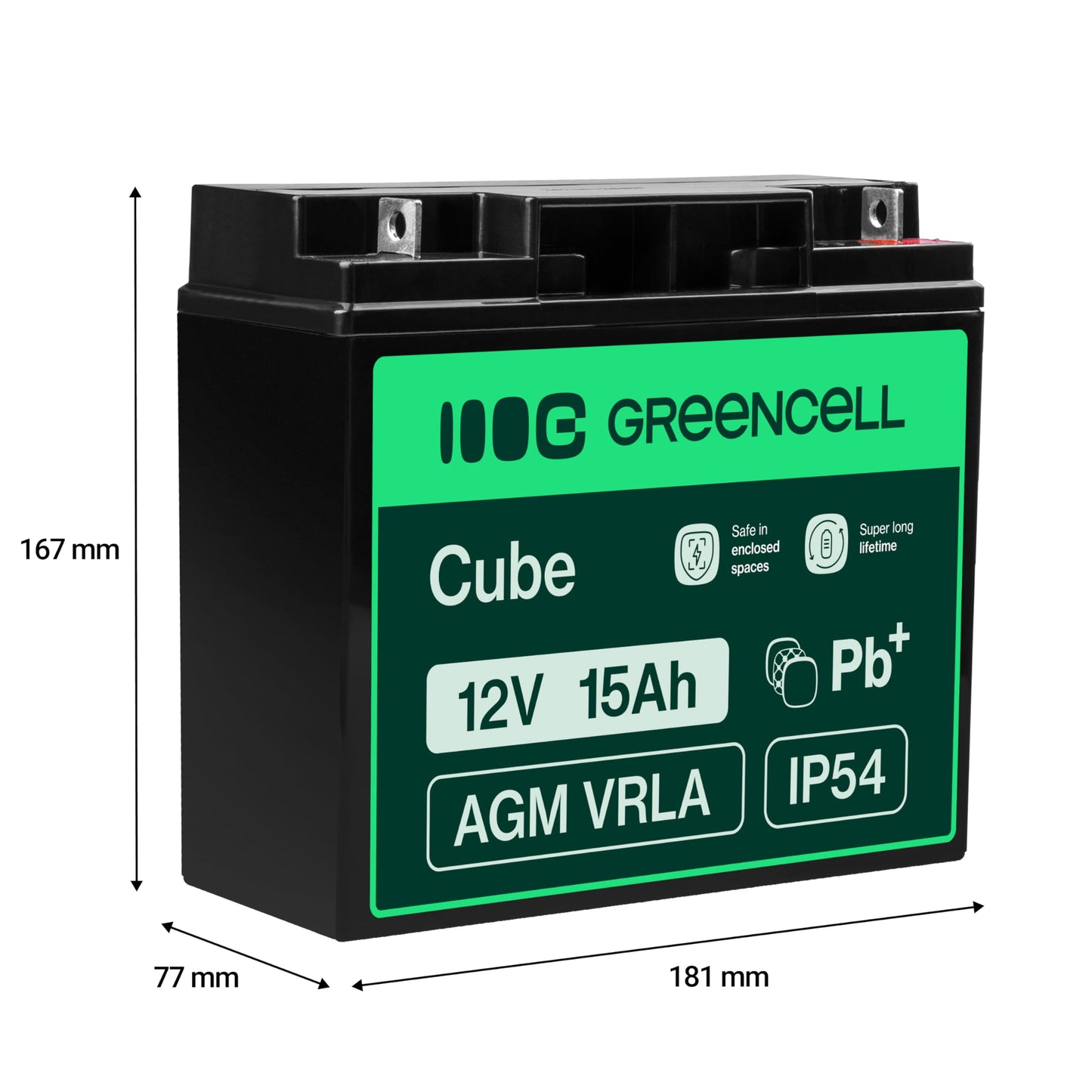 Green Cell AGM 12V 15Ah battery fleece battery VRLA lead battery lead battery replacement battery A cycle-proof maintenance-free UPS, UPS, children's quad, lawn mower, wheelchair, eBike - AGM53_1