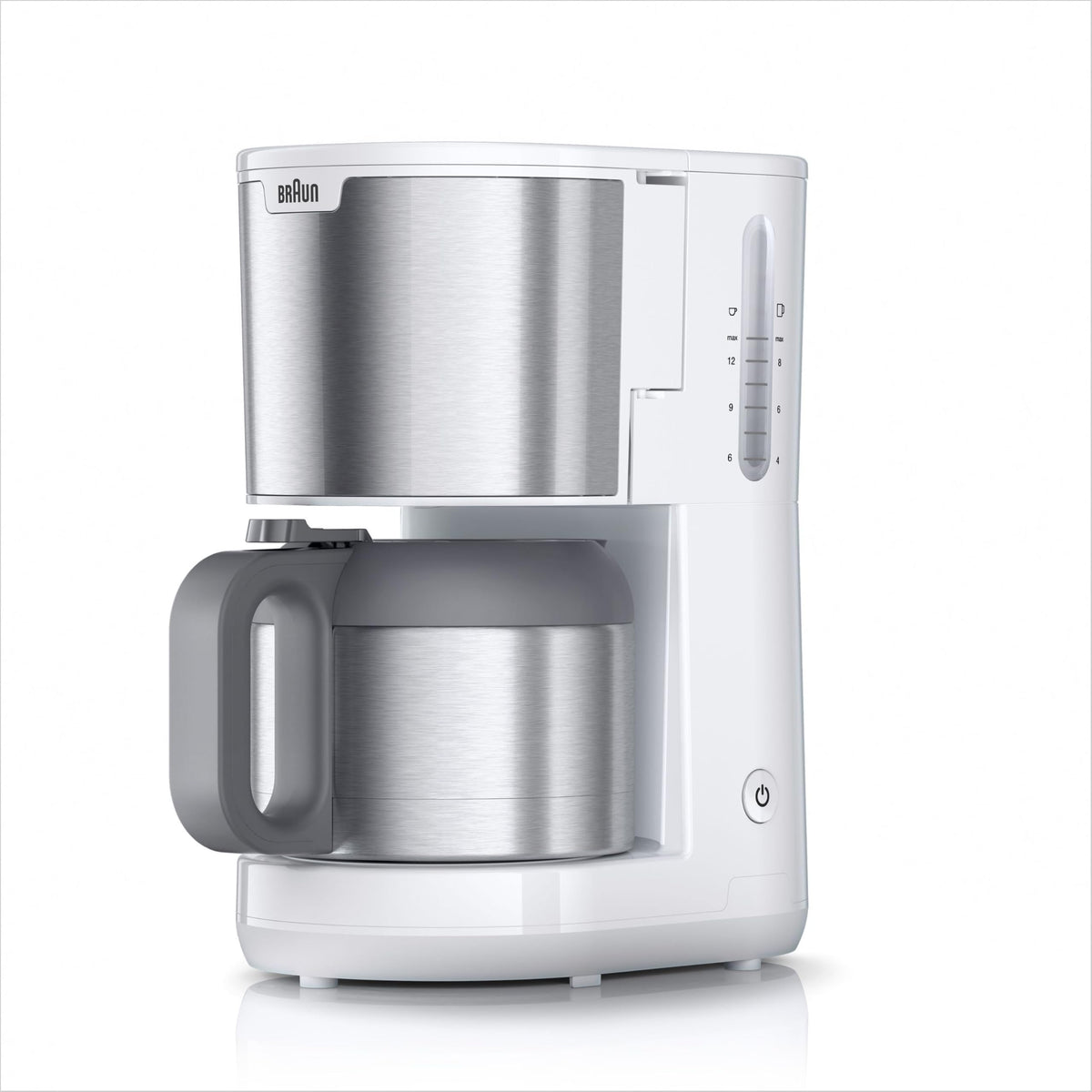 Braun PurShine KF1505 WH Filter Coffee Machine, 1.2L Stainless Steel Thermal Carafe for up to 9 cups, OptiBrew System, Drip Stop Function, Swivel Filter Basket, Automatic Shut-off, 1000W, White - KF1505WH