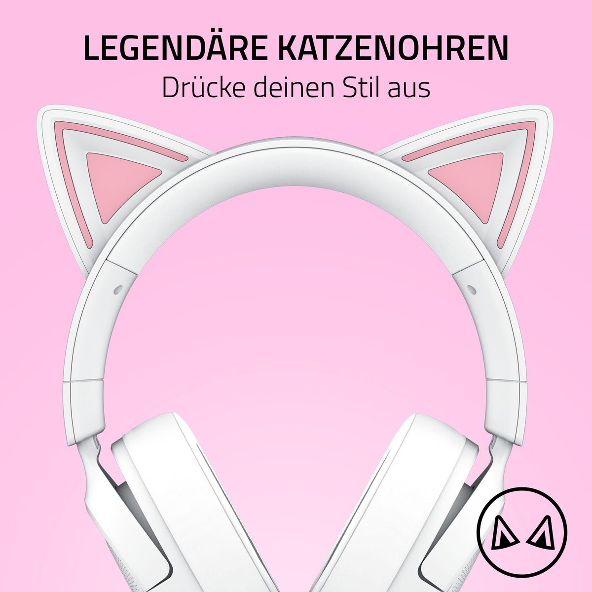 Razer Kraken Kitty V3 X - Cască de gaming cu fir - Urechi iconice de pisică - Greutate de 270g - Microfon HyperClear cardioid - Driveri Triforce de 40mm - Conector jack de 3,5mm | Alb - RZ04-05350300-R3M1