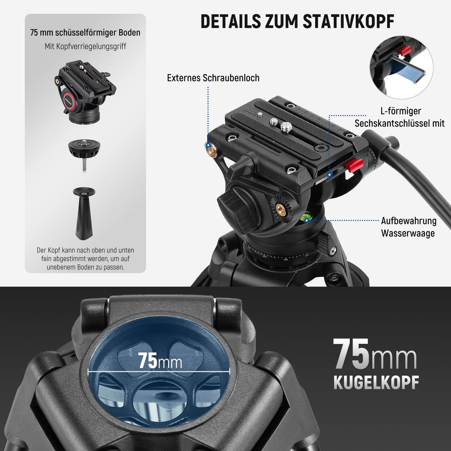 NEEWER 74" Video Tripod with Fluid Head & Damping Control, Aluminum Heavy Duty Camera Tripod Professional with QR Plate for DSLR Camcorder for Video Recording, Cleaning Cloth, Max Load 17.6 lbs, TP74