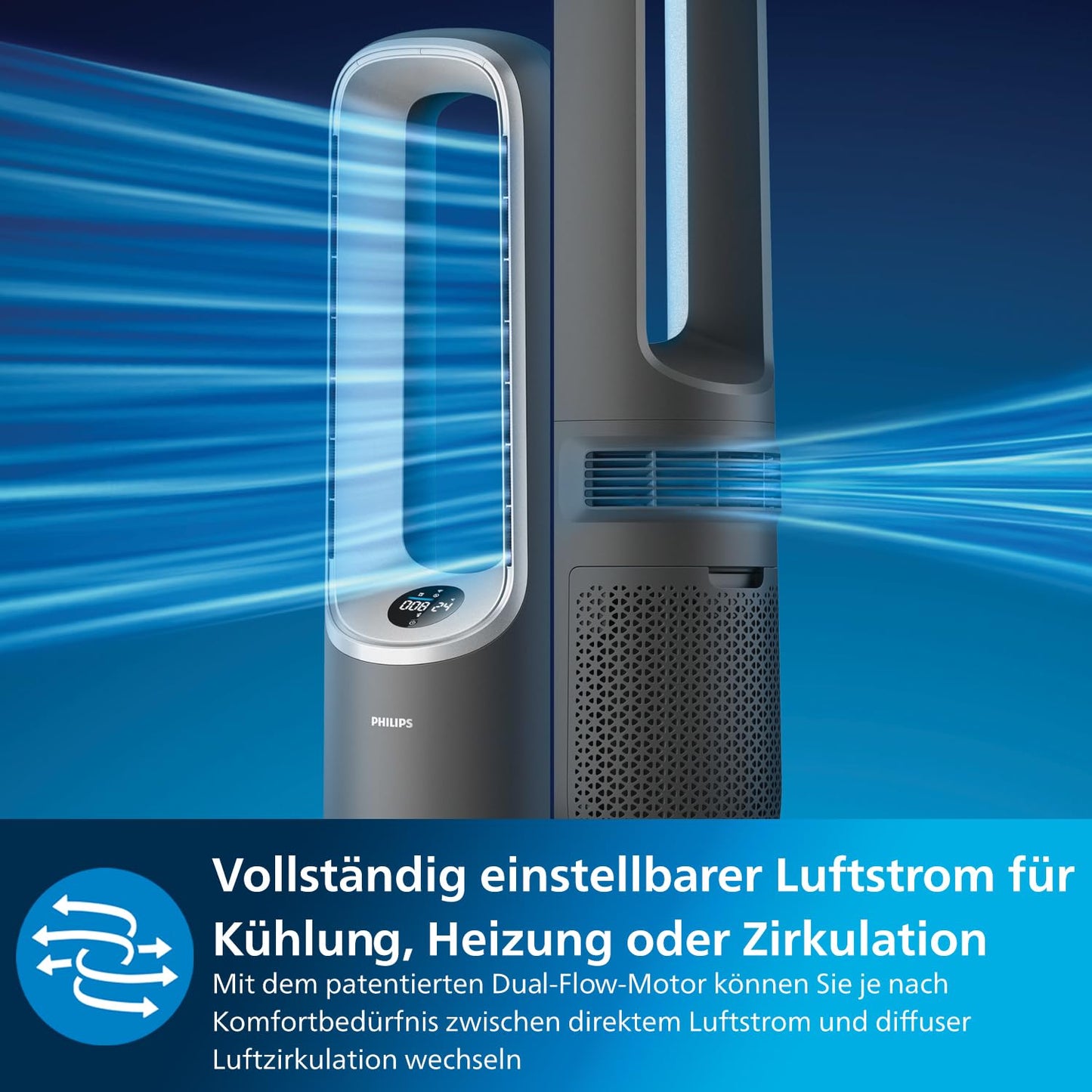 Philips Air Performer 3-in-1: Air purifier, heating and cooling fan - Cleans 70 m², removes 99.97% of allergens and pollutants. HEPA filter, intelligent sensors, Alexa, app. (AMF870/15)