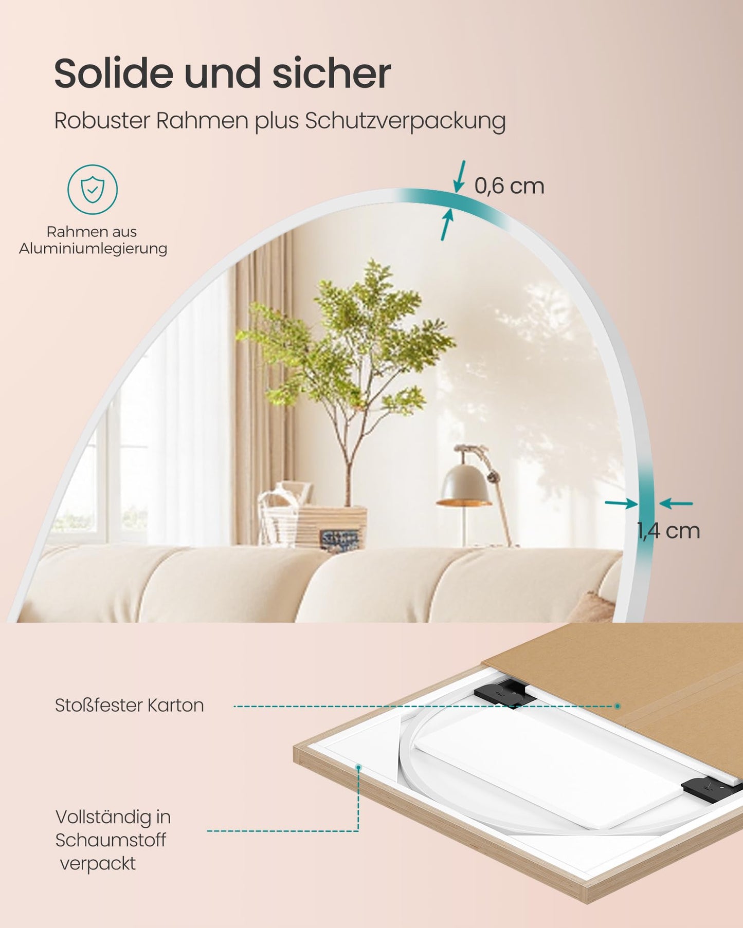 SONGMICS Full Length Mirror 160x50cm Curved Standing Mirror Aluminum Alloy Frame Tempered Glass for Bedroom Living Room Cloakroom Matte White LFM031WC01 - ULFM031WC01