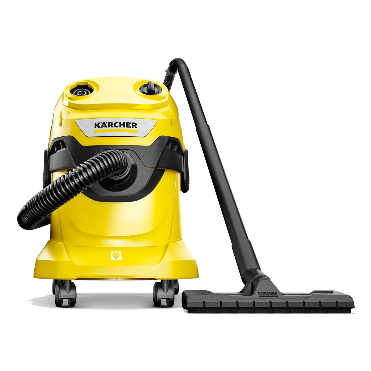 KÄRCHER WD 4 V-20/5/22 Wet & Dry Vacuum Cleaner, 20 l plastic container, 5 m cable, 2.2 m suction hose, clip floor nozzle, "Pull & Push" locking system, flat pleated filter and fleece filter bag, Yellow - 1.628-209.0