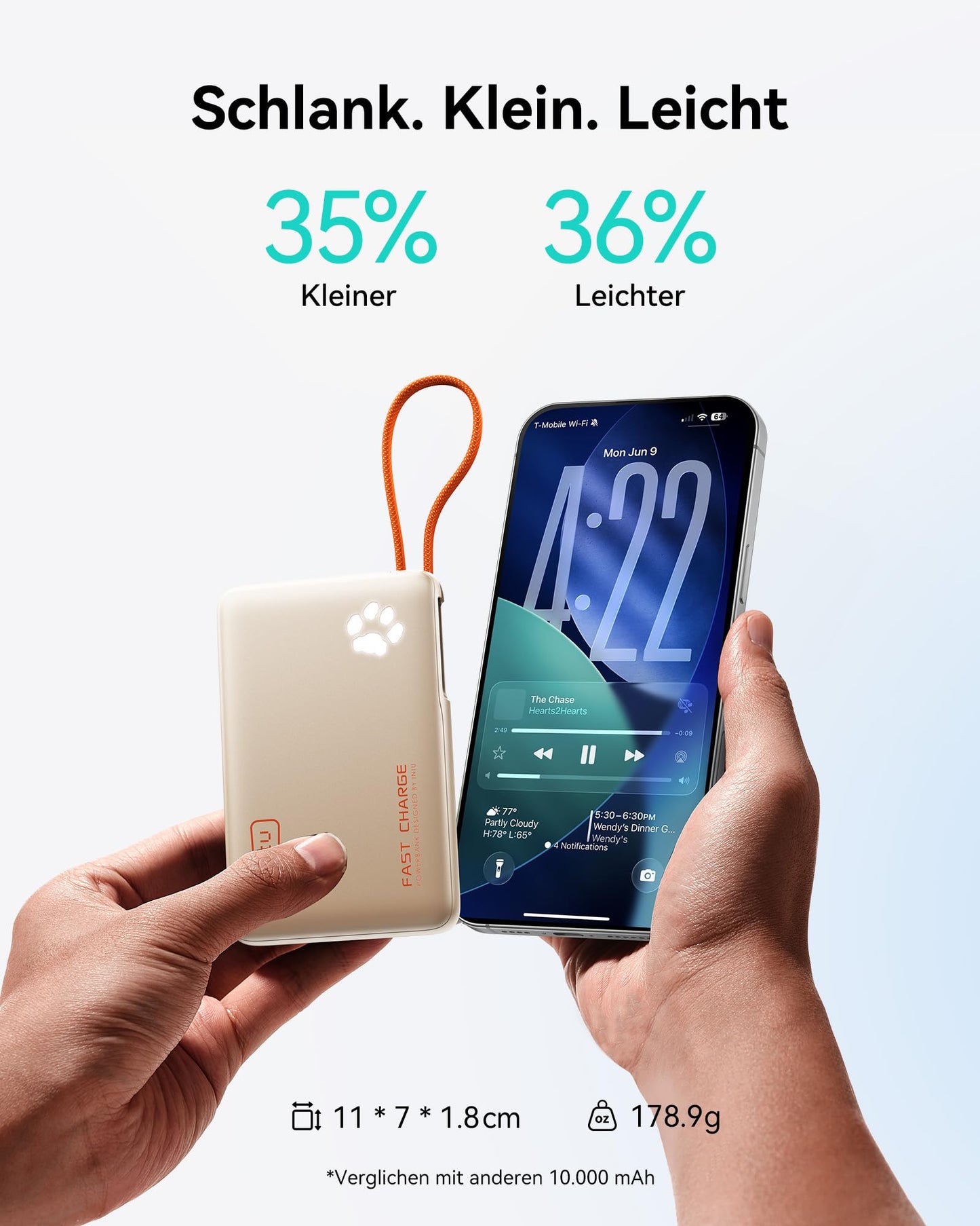 INIU Power Bank, 45W Fast Charging 10000mAh Mini Size External Cell Phone Batteries - P41L