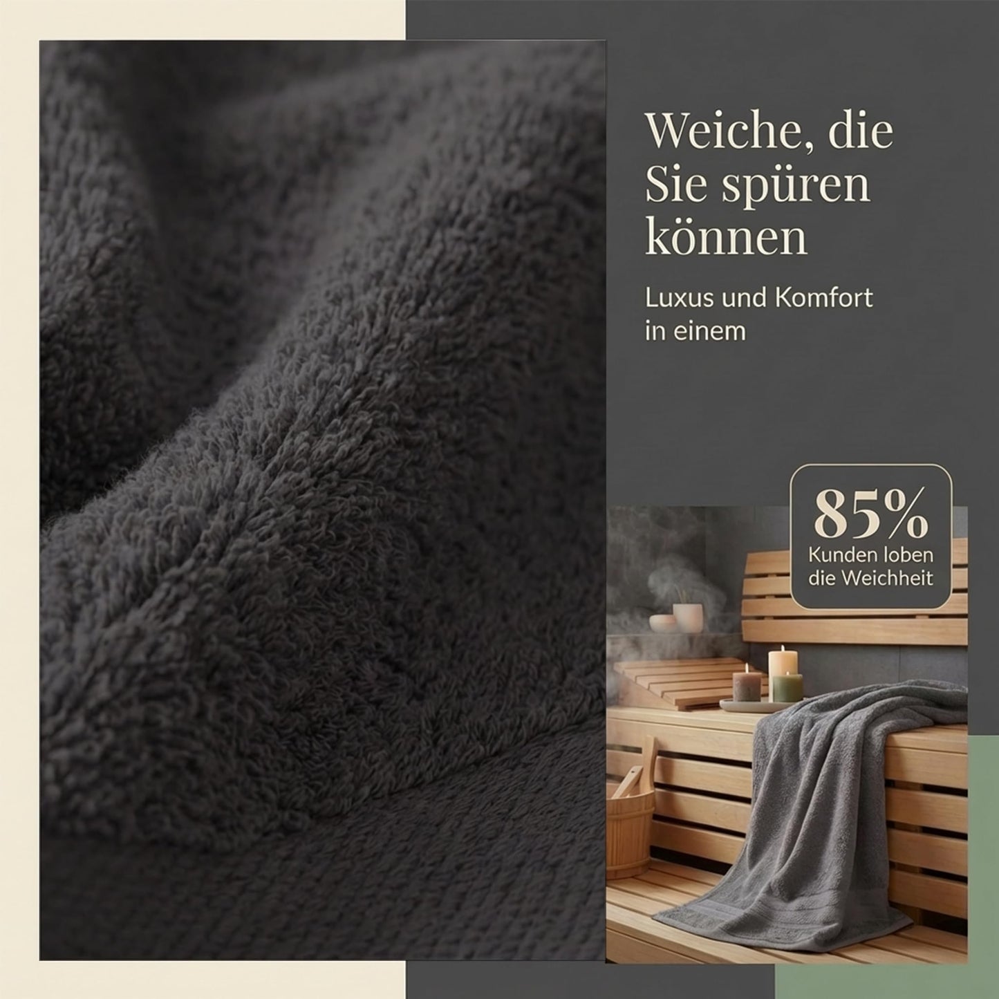 Komfortec 2 sauna towel set 80x200 cm, large sauna towels made of 100% cotton, sauna towels, fluffy and absorbent, quick-drying, anthracite grey/black - 2er-80x200-anthrazit-schwarz