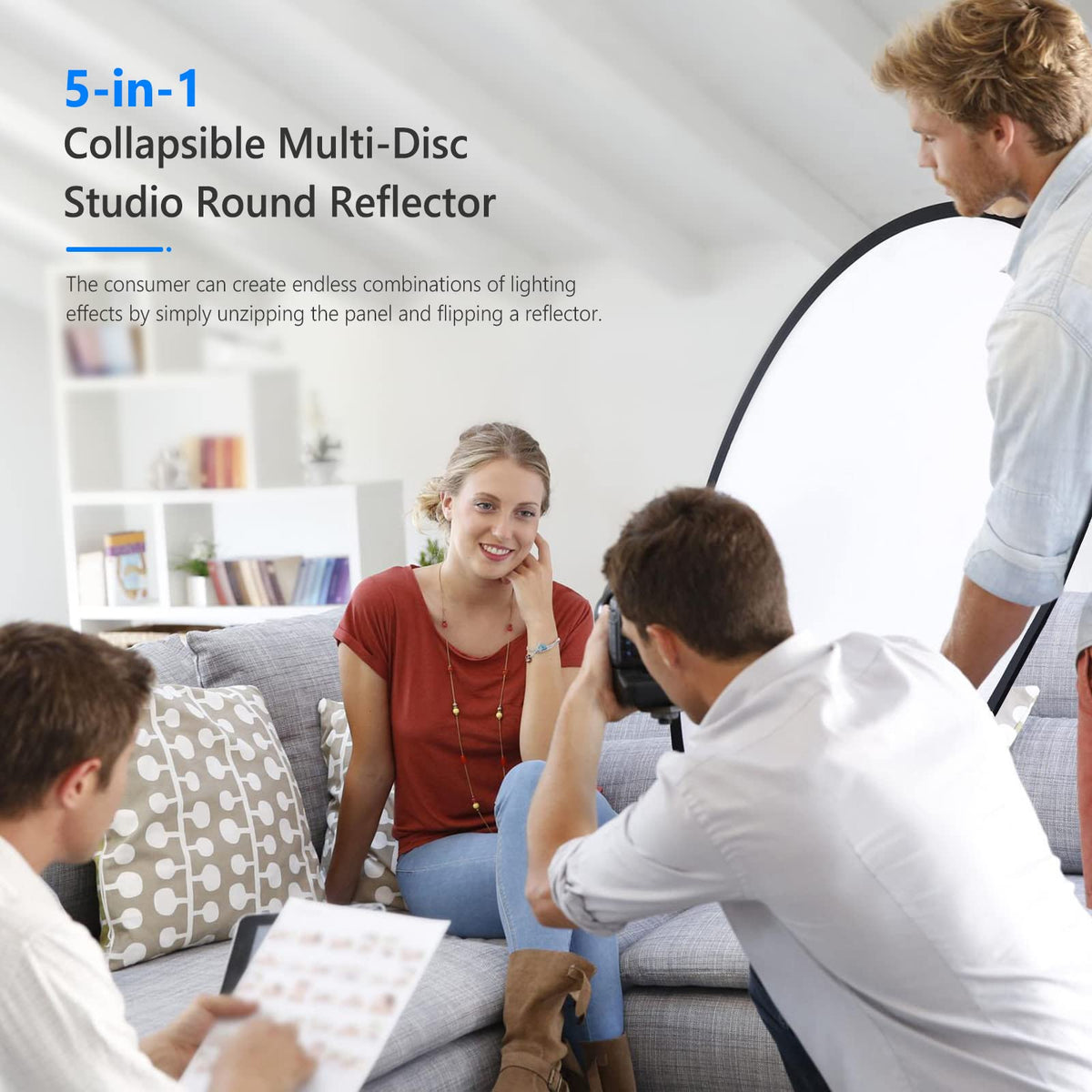 NEEWER 5 in 1 Reflector 24"x36"/60x90cm Light Reflector for Photography, Portable Foldable Multi Disc with Bag - Translucent, Silver, Gold, Black, White Diffuser for Studio and Outdoor Lighting - 88008128