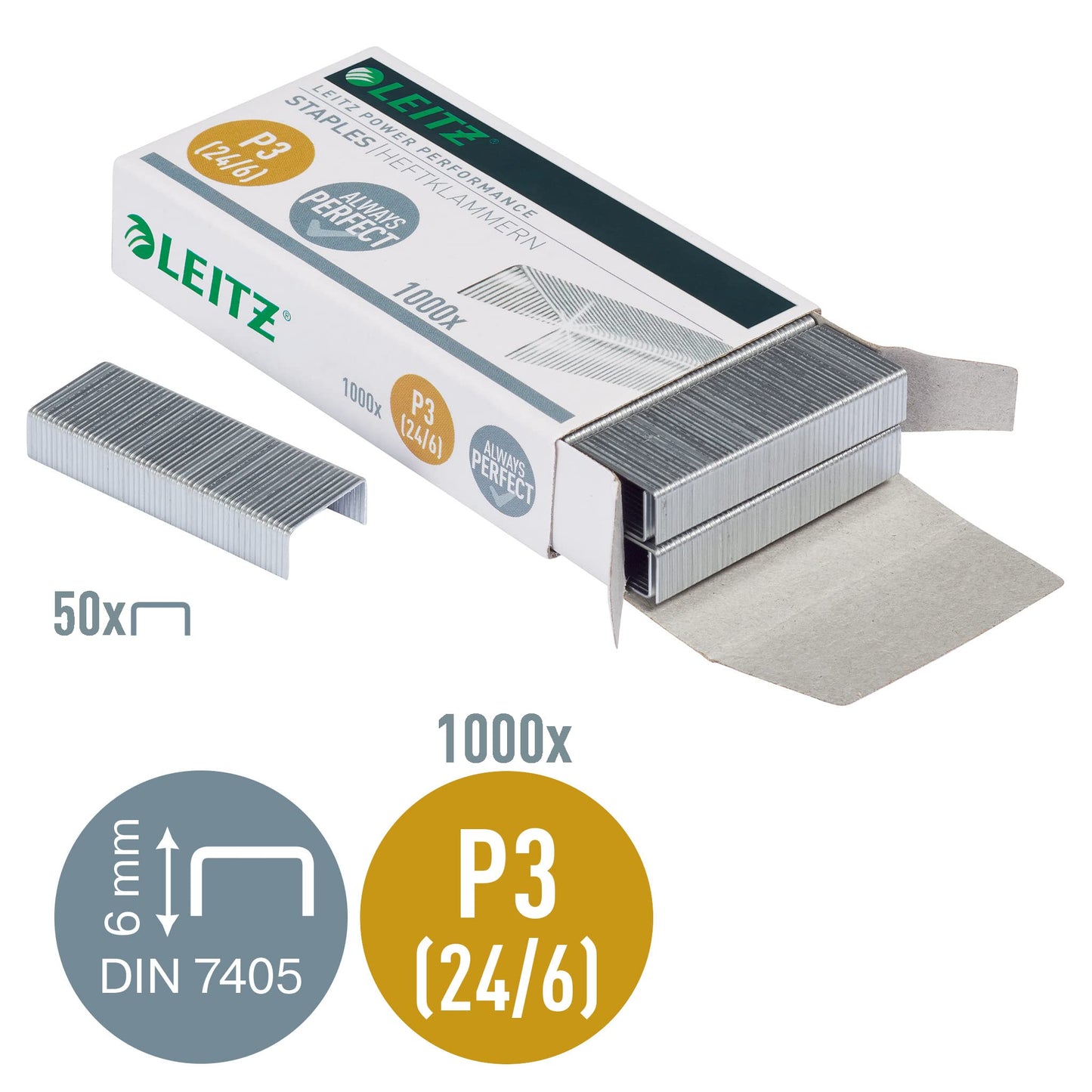 Leitz Power Performance staples P3, 100 x 1000 pieces, galvanized, 55700000 24/6mm - 55700000-100
