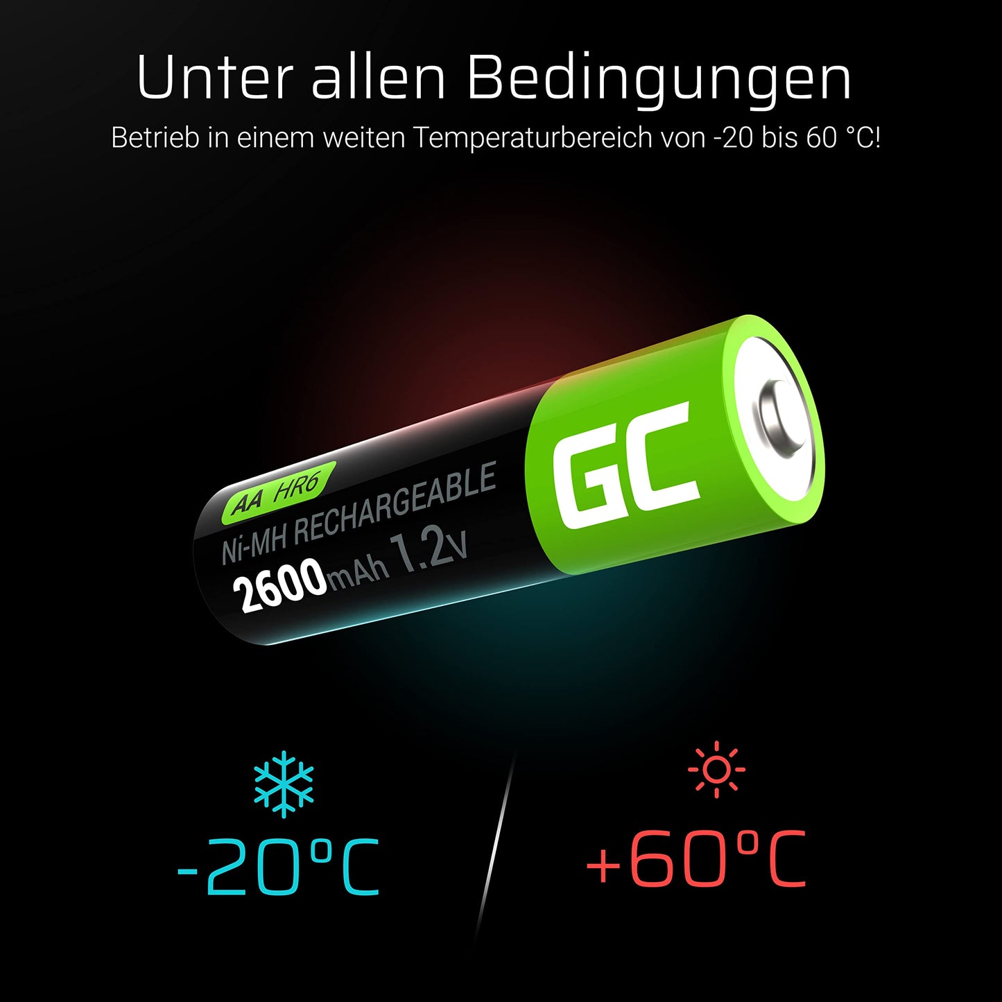 GREEN CELL battery 2600 mAh 1.2V 8 pieces AA Mignon batteries, type NI-MH, 1.2v pre-charged, high capacity, reliable battery, long-lasting battery AA solutions - GR09