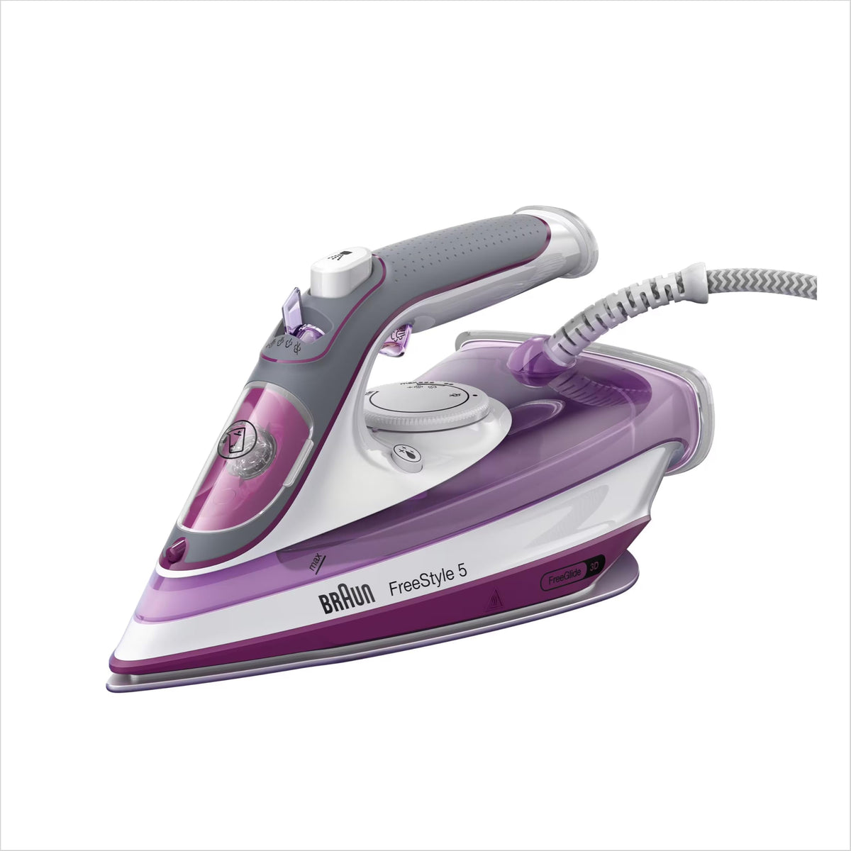 Braun FreeStyle 5 Steam Iron SI 5037 VI - Iron with Freeglide 3D soleplate, vertical steam, 2700 Watts, steam boost of 200 g/min, 330 ml water tank, Violet - SI5037VI