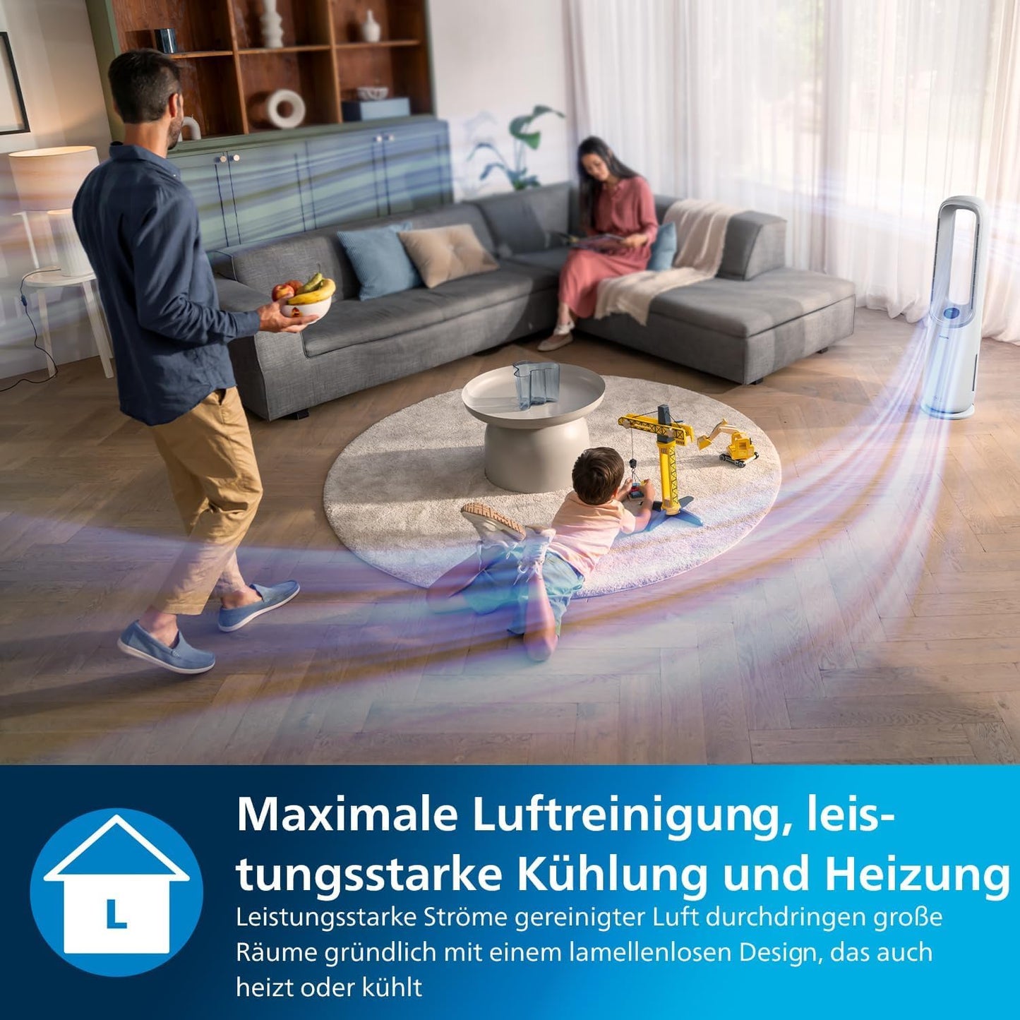 PHILIPS Air Performer 2-in-1: Air purifier and cooling fan - Cleans 70 m², removes 99.97% of allergens and pollutants. HEPA filter, intelligent sensors, Alexa, app. (AMF765/10)