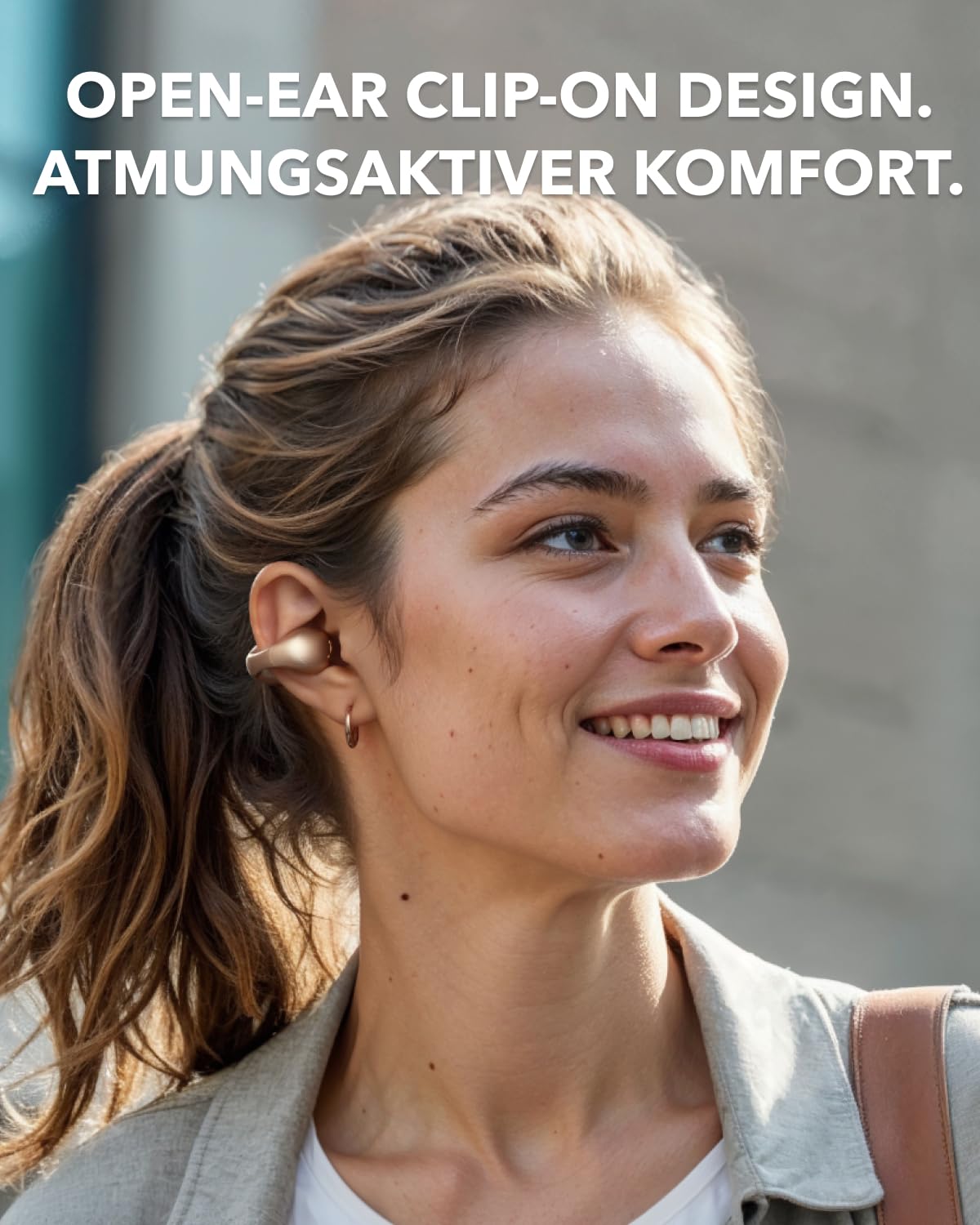 soundcore C40i from Anker, open-ear earbuds, clip-on headphones, flexible joint design, button control, feather-light comfort, firm hold with attachable ear clips, large drivers for clear sound - A3331