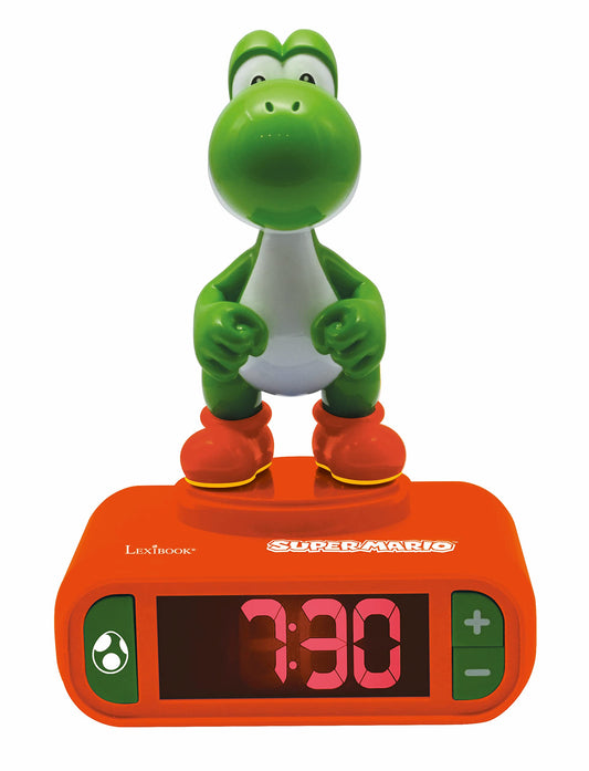 Lexibook, Super Mario, Yoshi Night Light Alarm Clock, Sounds and Melodies, LCD Backlight, Luminous, Snooze, Orange, RL800NI1
