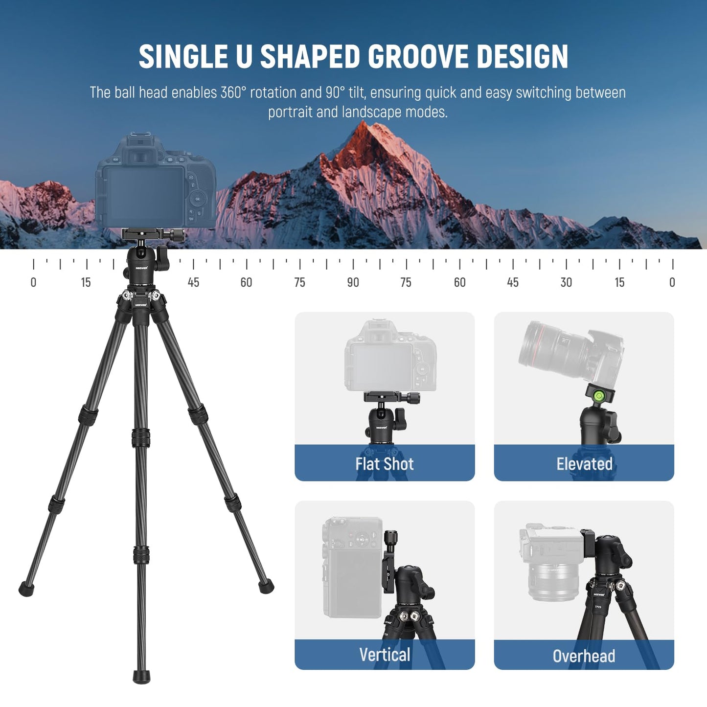 NEEWER TP09 Carbon Fiber Mini Tripod, 20" Table Tripod with 360° Ball Head, Phone Holder, Remote Control, Lightweight Compact Travel Tripod for DSLR Camera Video Camcorder, Phone, Max. Load 11lbs