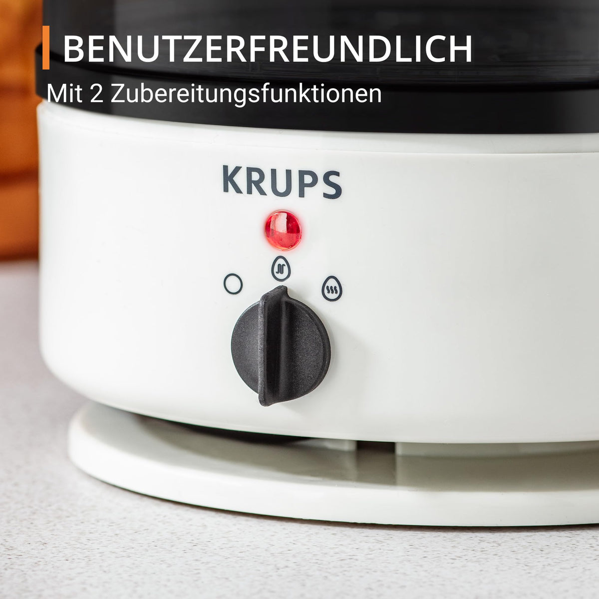 Krups Ovomat Super Eierkocher, pentru până la 7 ouă, funcție de gătire și menținere a căldurii, inclusiv cu pahar de măsurare a apei și perforator pentru ouă, semnal sonor, EG230115, Alb/Negru