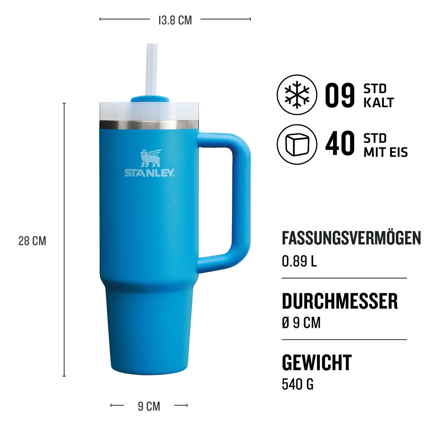 STANLEY 1913 Quencher H2.0 Flowstate Drinking Bottle with Straw 0.89L - Thermo Mug Cools for 9 Hours - 40 Hours Ice Cooled - Thermos Bottle BPA Free - Stainless Steel Drinking Cup - Azure - 100000143569