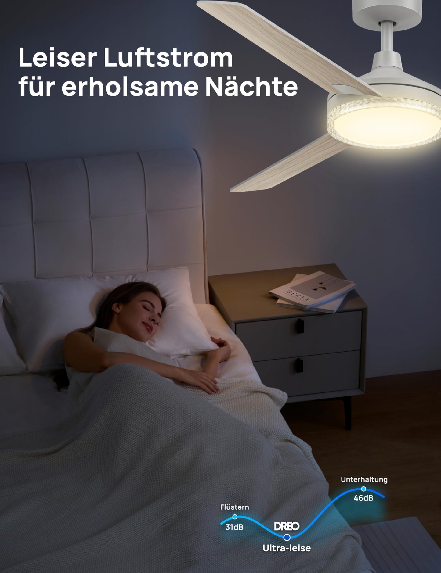 DREO ceiling fan with lighting and remote control, 132 cm white fan ceiling with light and Alexa, 5 CCT colors, 6 levels dimmable, 6 levels, quiet reversible DC motor, timer (1/4/8h) - DR-HCF004
