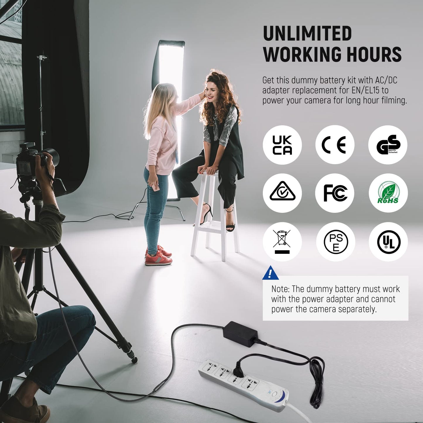 NEEWER Virtual Battery with AC/DC Coupler, Replaces EP~5B/EN~EL15 Power Supply, Compatible with Nikon Z5 Z6 Z7 Z6II Z7II D500 D610 D750 D780 D800 D810 D850 D7000 D7100 D7200 D7500 - 10101138