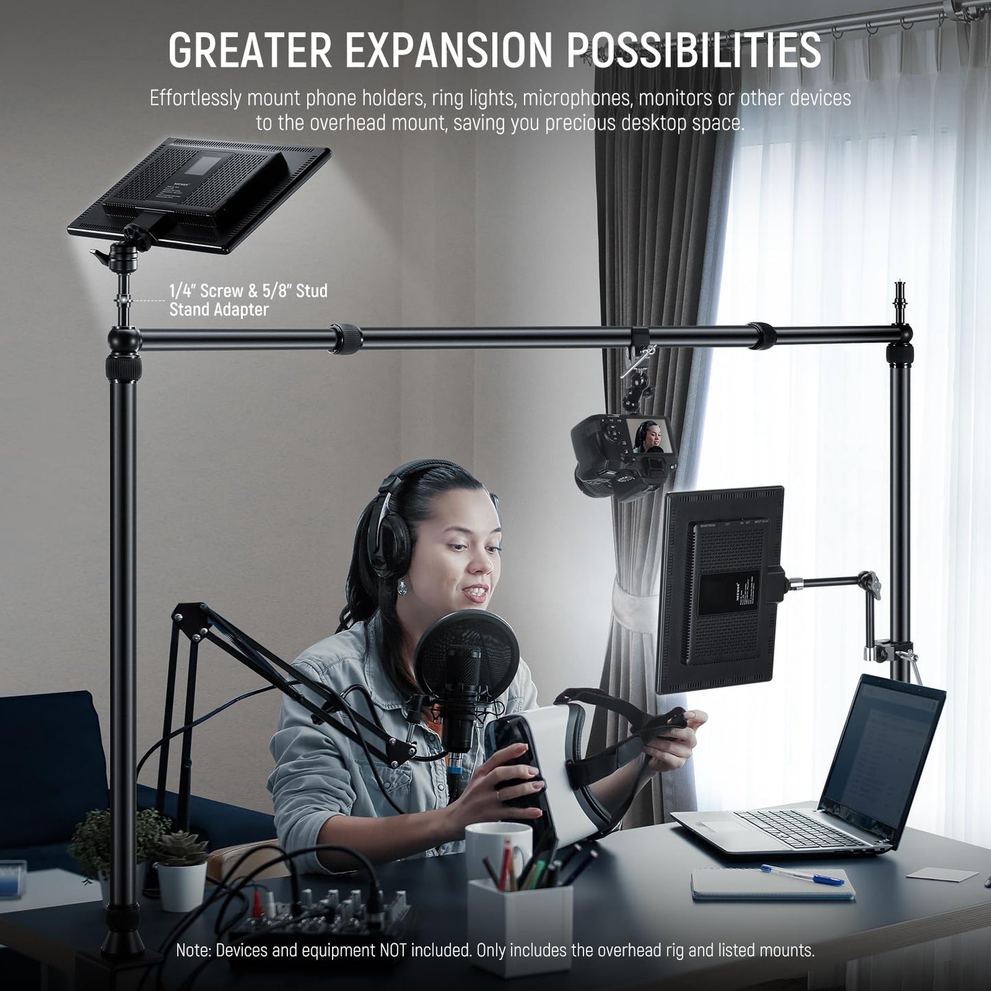 NEEWER Overhead Camera Mount Rig with 2 Ball Head Super Clamp/Mobile Phone Holder/Camera Table Mount, Multi Device Holder Platform Overhead Tripod, Adjustable Height Width, Max Load 12kg, NK002