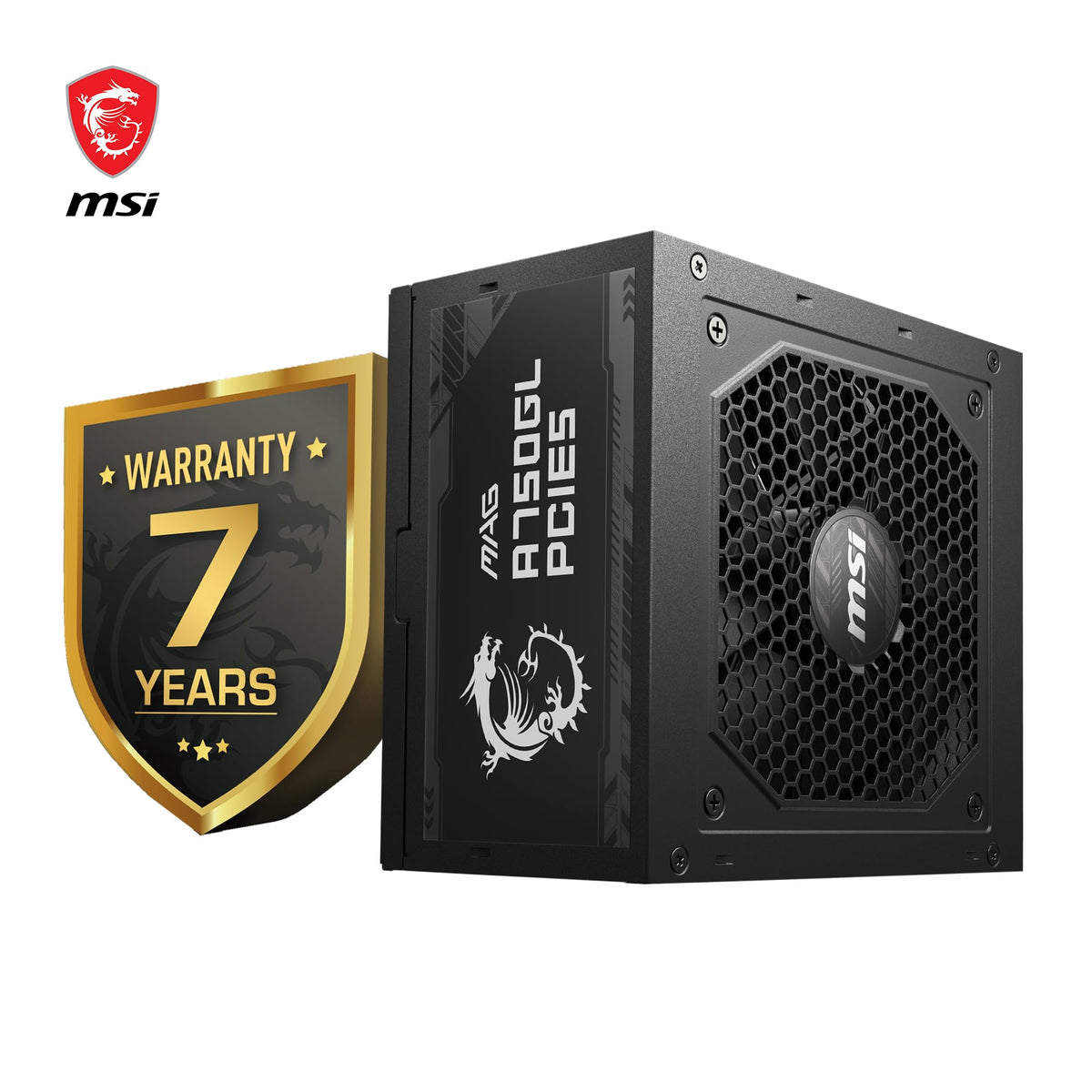 MSI MAG A750GL PCIE5 Sursă de alimentare, 750W, 80 Plus Gold complet modulară, ATX 3.0, suportă GPU PCIe 5.0, ventilator de 120mm FDB cu rulmenți dinamici, Full-Bridge LLC, cabluri plate negre - 7 ani garanție - 306-7ZP8B11-CE0