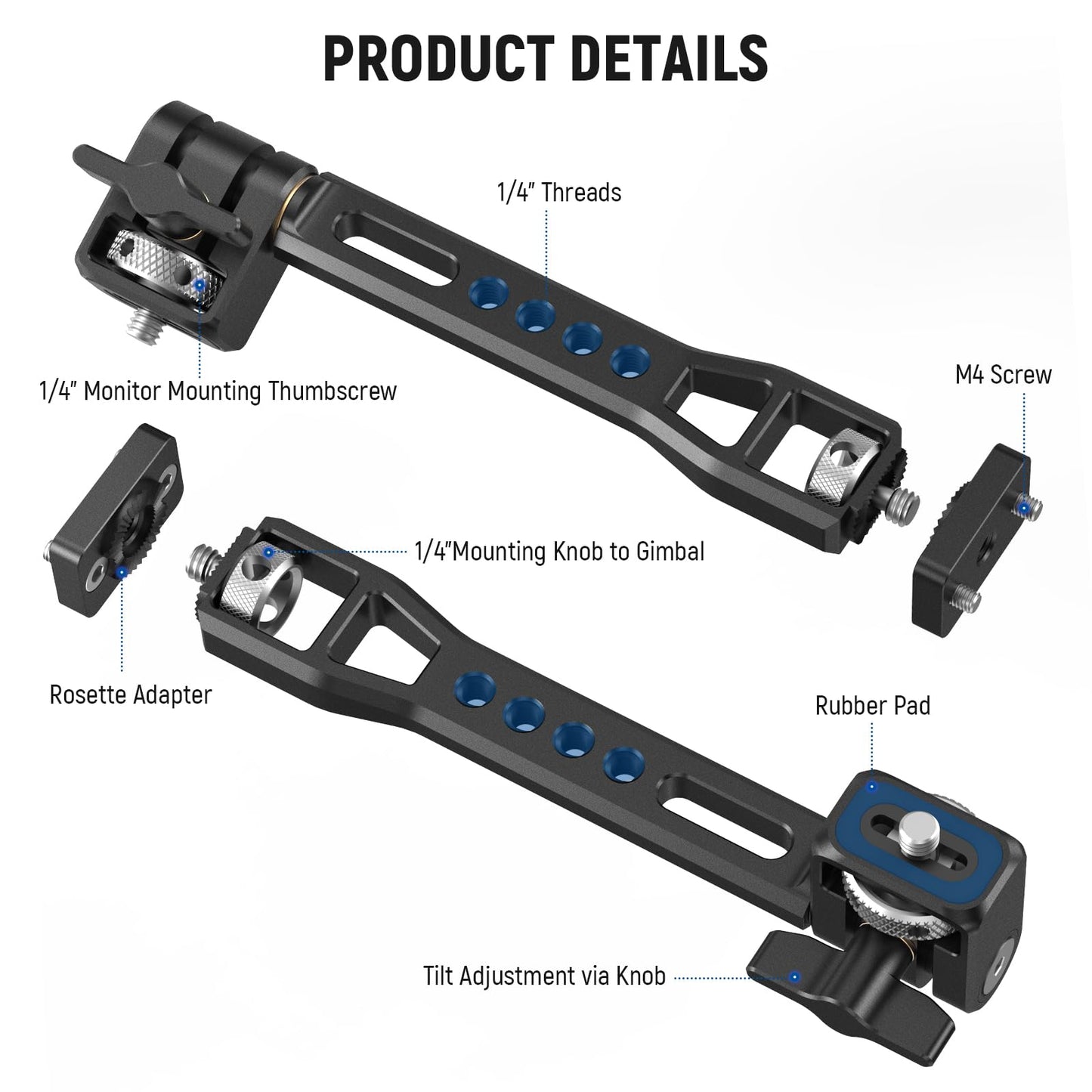 NEEWER Adjustable Monitor Mount, 360° Rotating Camera Monitor Mount with 1/4 Inch Thread, Compatible with DJI RS4 Pro RS3 RS2 RSC2 ZHIYUN Crane 2S Crane 3 3S WEEBILL-S MOZA Gimbals, GA005 - 10102340