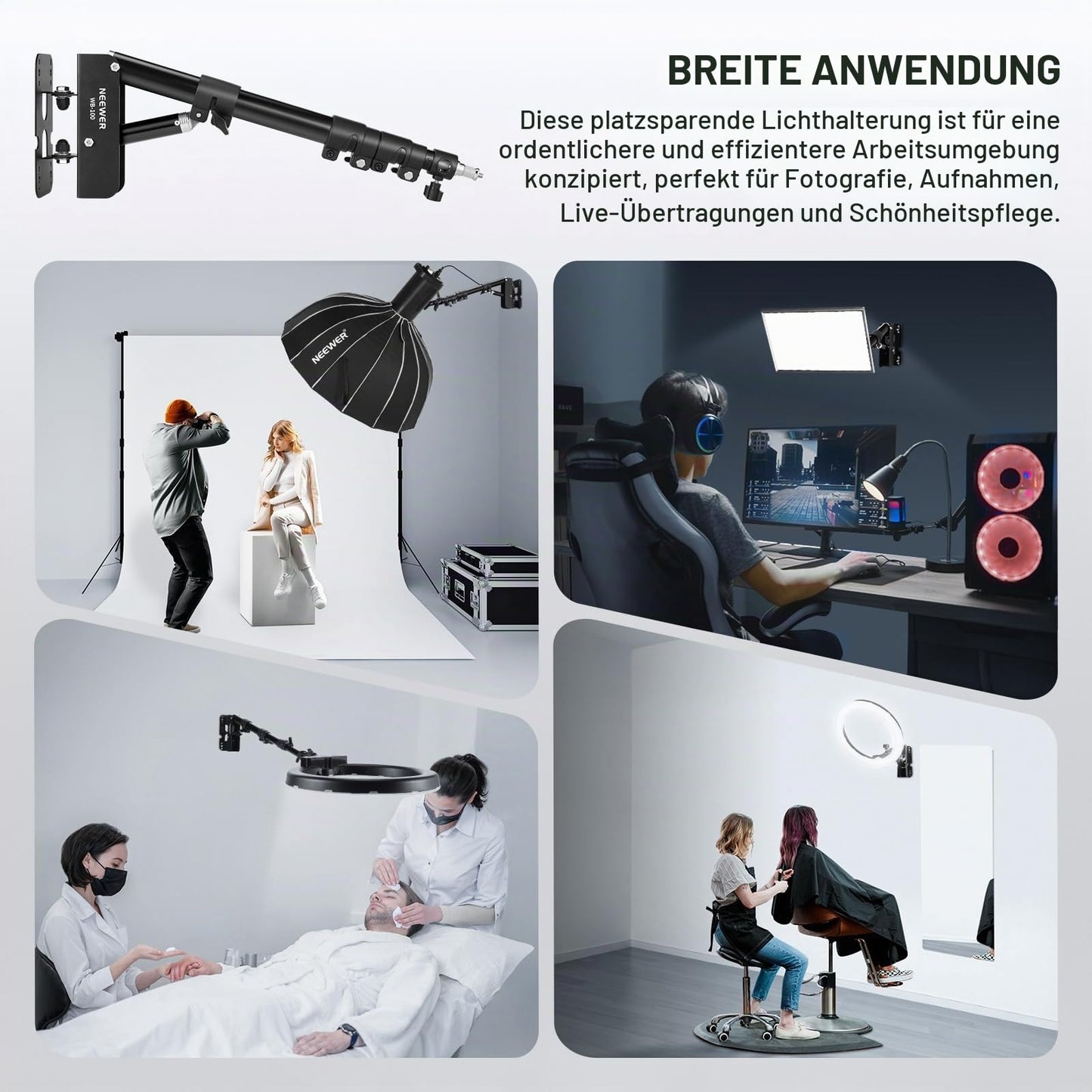 NEEWER Ring Light Wall Mount Boom Arm, 22"-46"/55-116 cm - 10104462