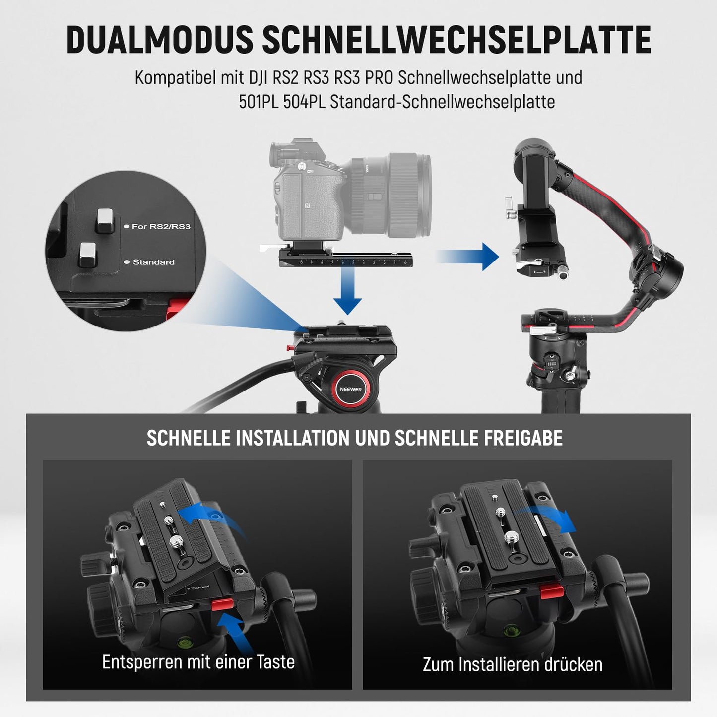 NEEWER 74" Video Tripod with Fluid Head & Damping Control, Aluminum Heavy Duty Camera Tripod Professional with QR Plate for DSLR Camcorder for Video Recording, Cleaning Cloth, Max Load 17.6 lbs, TP74