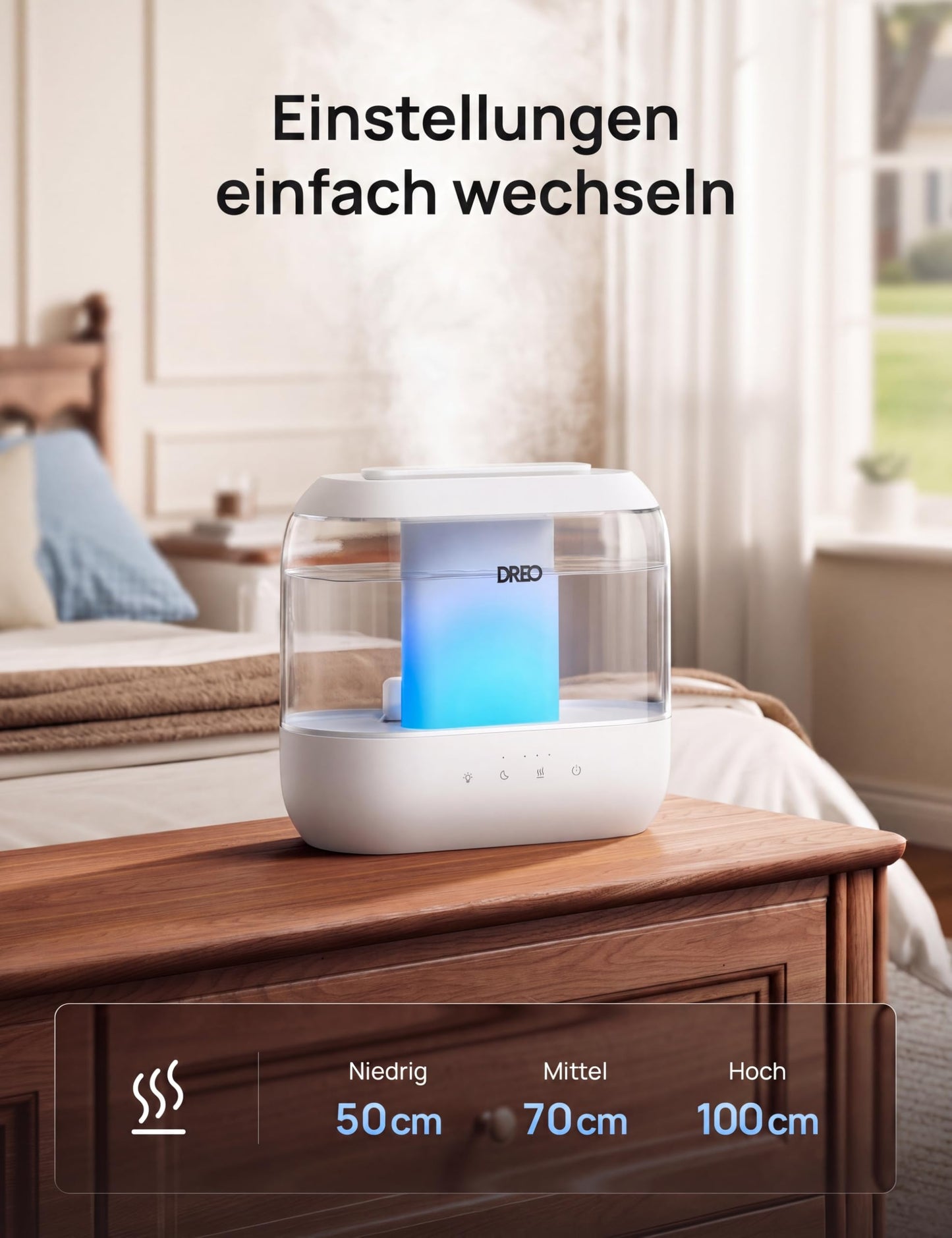 Dreo Humidifier for Bedroom, Top Fill 4L Supersized Cool Mist Humidifier with Oil Diffuser and Night Light, 36H Runtime, Quiet Ultrasonic Humidifier for Baby Nursery and Plants - DR-HHM001