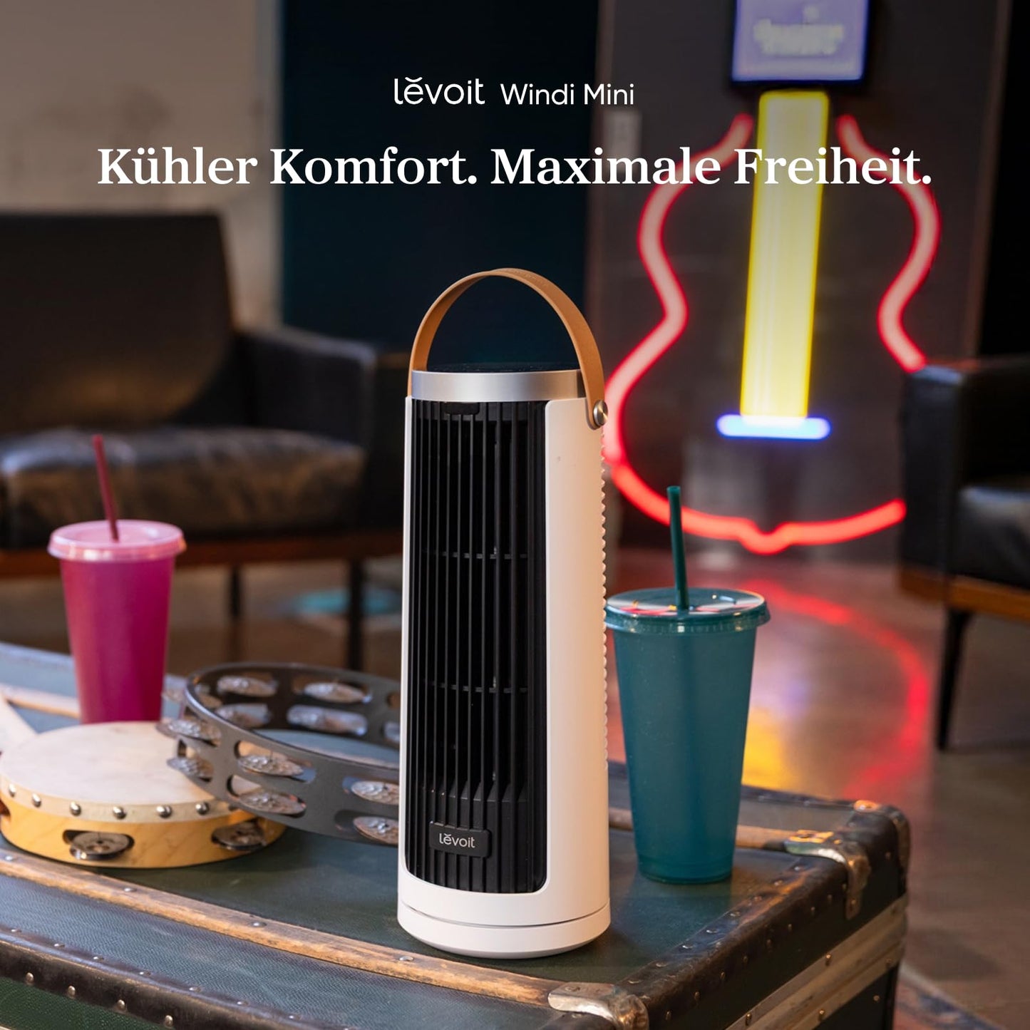 Levoit compact tower fan DC motor - quiet from 20dB fan - 7m/s cooling - table fan 5 levels/90° oscillation/12 hour timer/remote control - space saving, small rooms - moon white, 33 cm - LTF-F132-WEU