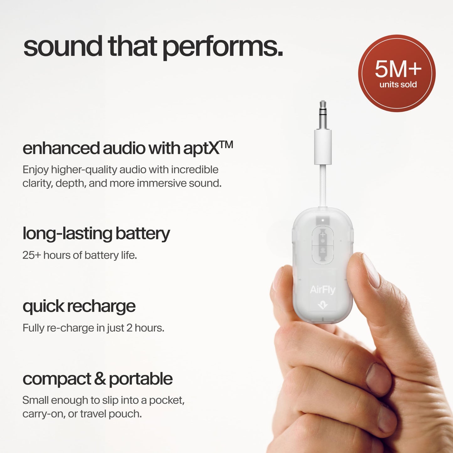 AirFly Pro 2 - Airplane Bluetooth Adapter Pairing 2 AirPods or Wireless Headphones - 3.5mm AUX Bluetooth Transmitter and Receiver for Cars, Boats, Treadmills, TVs and More - TS-2411