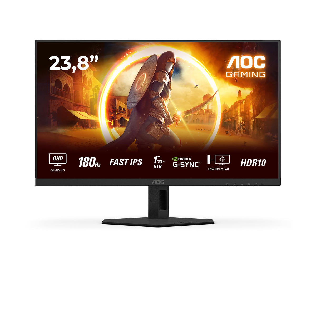 AOC Q24G4RE 24-inch WQHD Gaming Monitor, 180Hz, Fast IPS Panel, 1ms GtG, HDR10, G-Sync Compatible, (2560x1440 HDMI 1x 2.0 DP 1x 1.4) Black