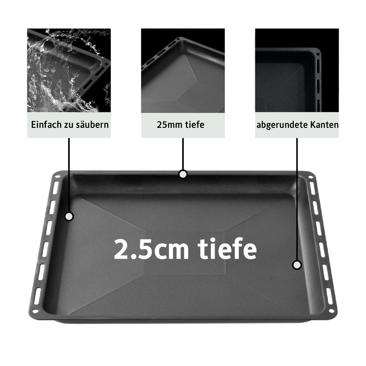 ICQN 445 x 375 x 25 mm non-stick coating baking tray | Suitable for Whirlpool Ignis Bauknecht | Oven drip pan | Scratch resistant | Non-stick | 44.5 x 37.5 x 2.5 cm, 445-non-stick-25 - 445-antihaft-25