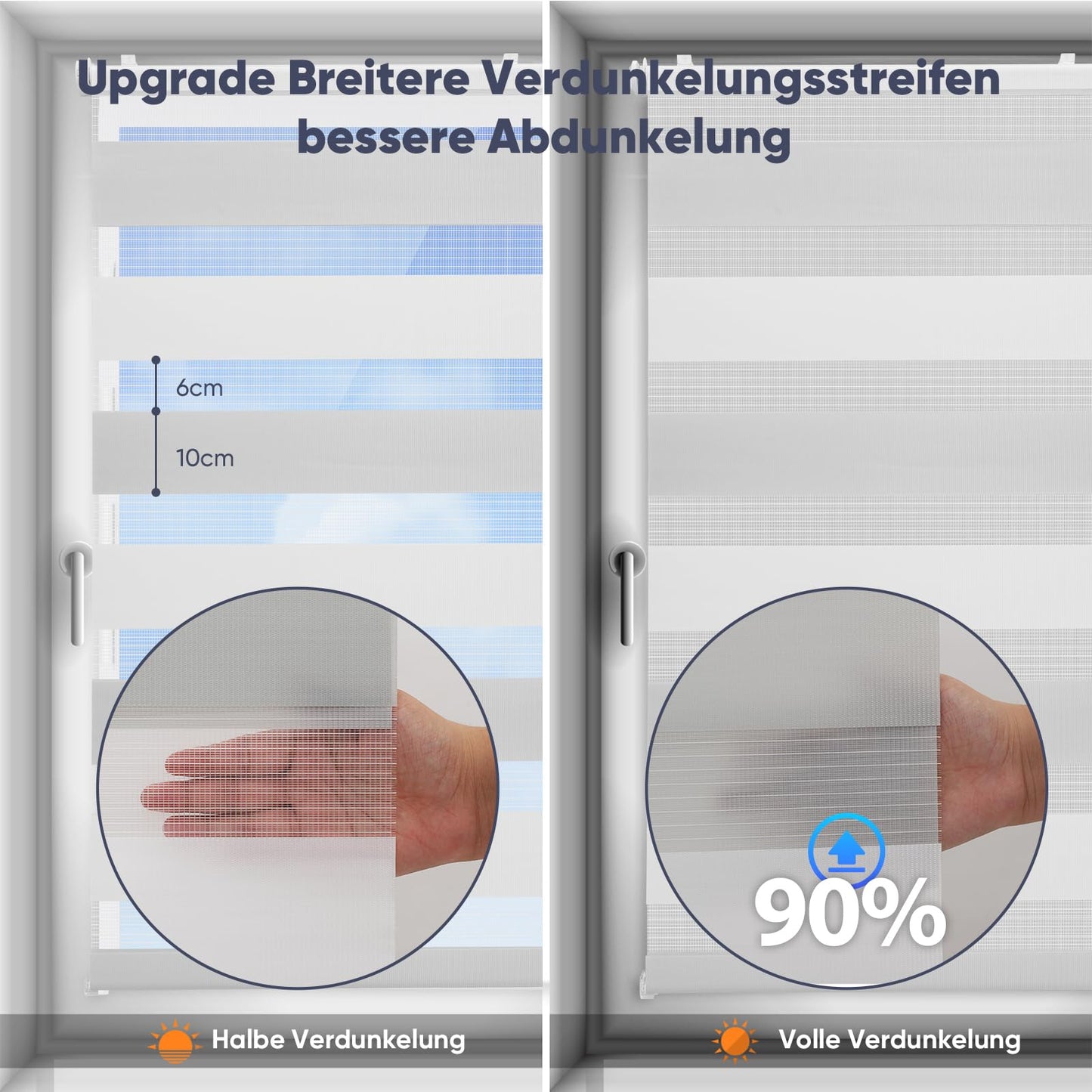 Sekey double roller blind Klemmfix without drilling for windows, two-tone double roller blind 130 cm wide, duo roller blind sun protection, 130x150cm, white & light gray - BL-7102