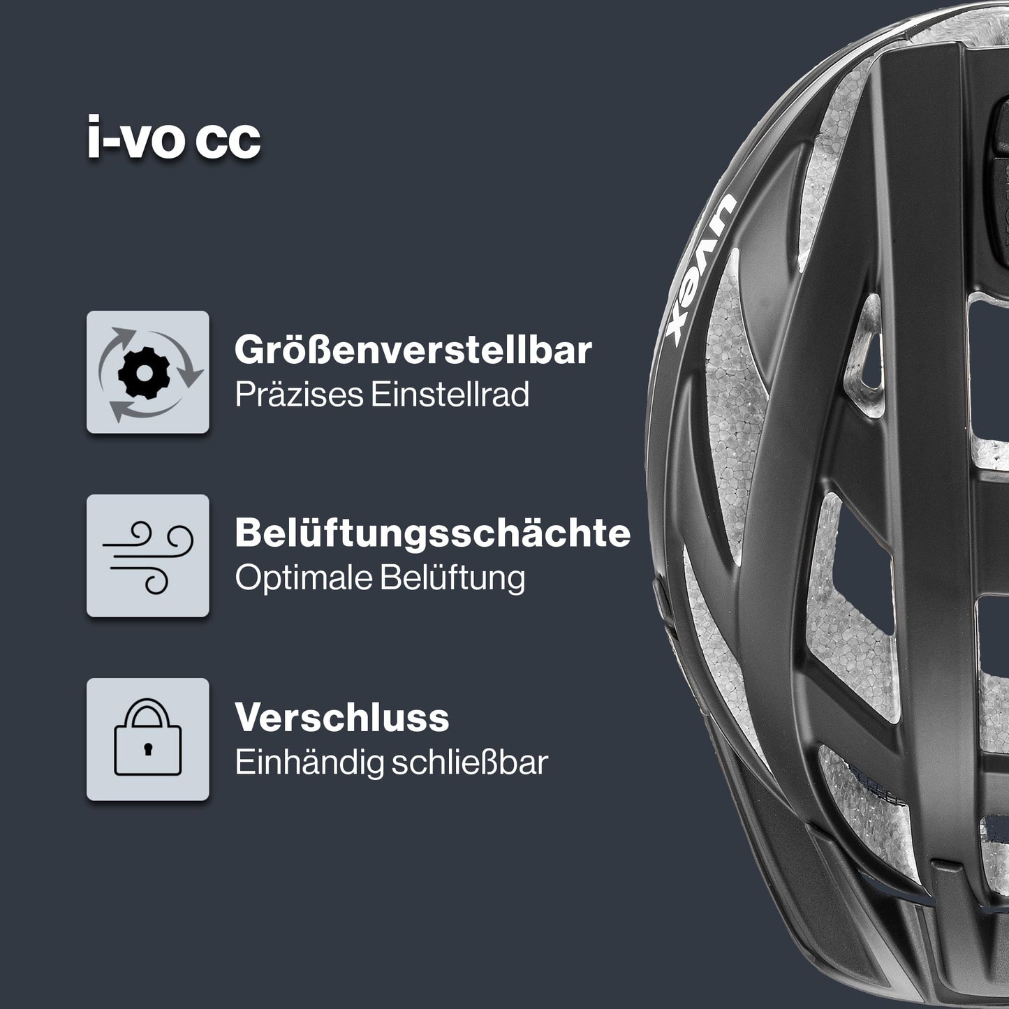 uvex i-vo cc bicycle helmet, black matt, 56-60 cm - S4104230817