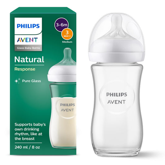Philips AVENT Baby Bottle Natural Response Glass - Baby Bottle, 240 ml, BPA-Free, for Newborns from 1 Month (Model SCY933/01)