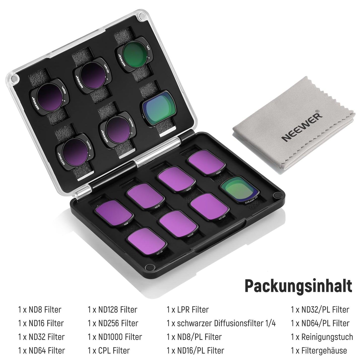 NEEWER 14 magnetic filter set compatible with DJI Osmo Pocket 3 / Pocket 4 / Xtra Muse, CPL ND (8/16/32/64/128/256/1000) ND8/PL ND16/PL ND32/PL ND64/PL LPR Black Diffusion 1/4 - 10103578