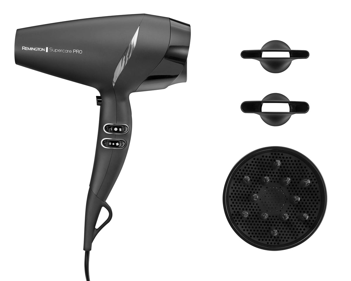 Remington Hair Dryer Professional Ions [powerful & side professional control] SupercarePro Technology (2200W, 130km/h, 3 styling attachments, durable hairdresser AC motor) AC7250 [Amazon Exclusive] - 45719560100