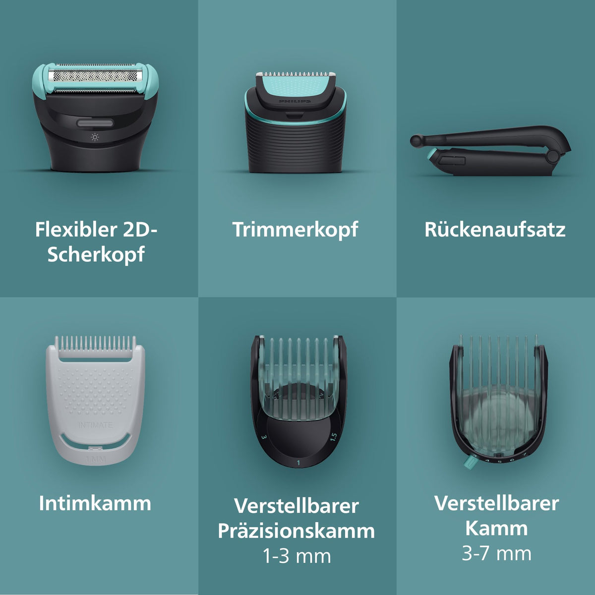 Philips Bodygroom Series 7000 – Trimmer for men, flexible 2D shaving head with triple protection - interchangeable shaving heads, suitable for intimate areas, 100% waterproof, 120 minutes of runtime, model BG7480/15
