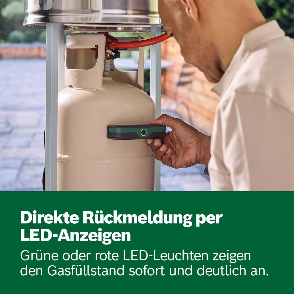 Bosch Filio Gas Level Indicator (Ultrasound technology, compatible with 200–350 mm steel and aluminum gas cylinders, LED display, battery status indicator, magnetic mounting) - 0603684000
