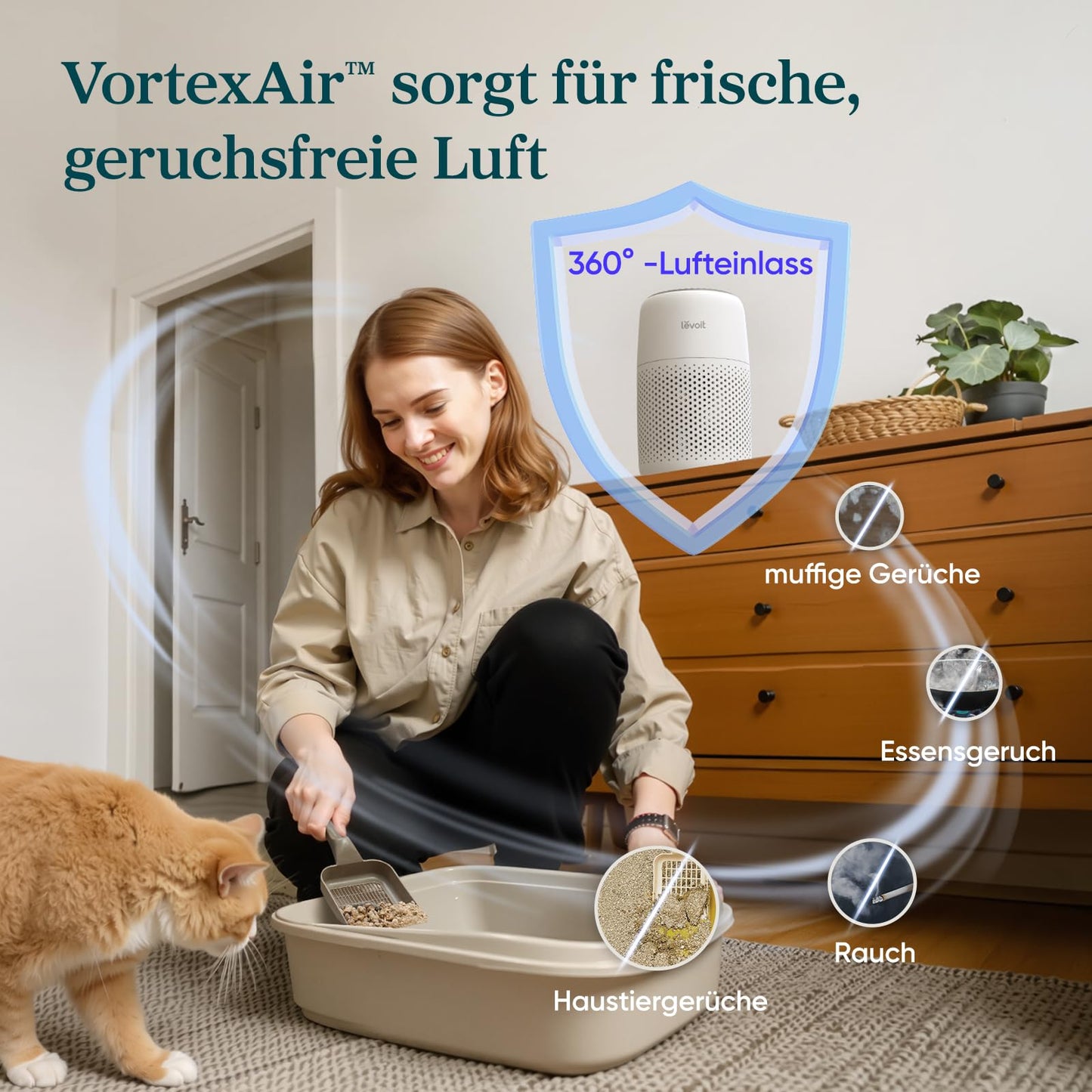 Levoit air purifier for allergy sufferers with aromatherapy, HEPA air filter against mold, dust and animal hair up to 0.3 µm for bedrooms, 7 watt energy saving, 3 speeds, white - LAP-C161-WEU