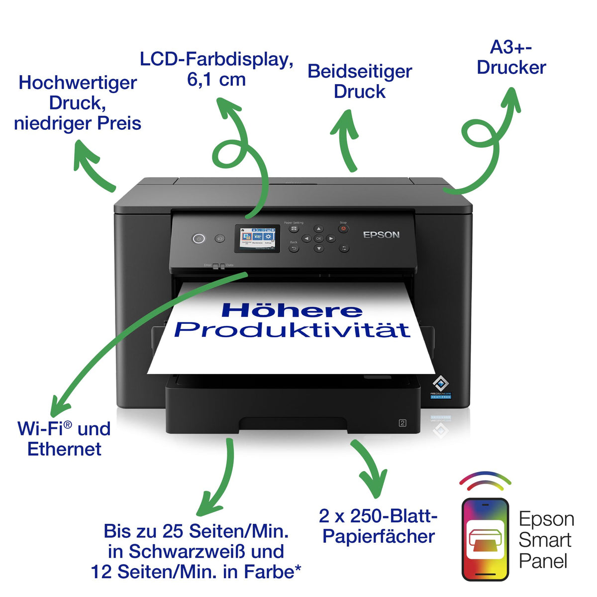 Epson WorkForce WF-7310DTW A3+ Inkjet Printer, wireless connection and double-sided printing - C11CH70402