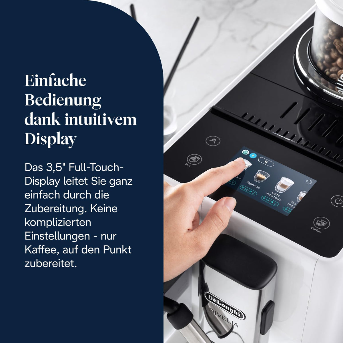 De'Longhi Rivelia - aparat de cafea complet automat 16 băuturi alb - EXAM440.55.W