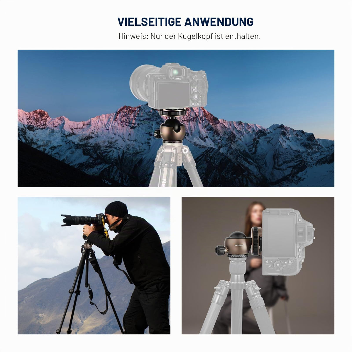 NEEWER Tripod Head Ball Head Tripod Mount Adapter, flat tripod head, ball mount, quick release with 1/4" QR plate, compatible with Peak Design Capture Camera Clip, max load 10kg, GM32 - GM32/40mm